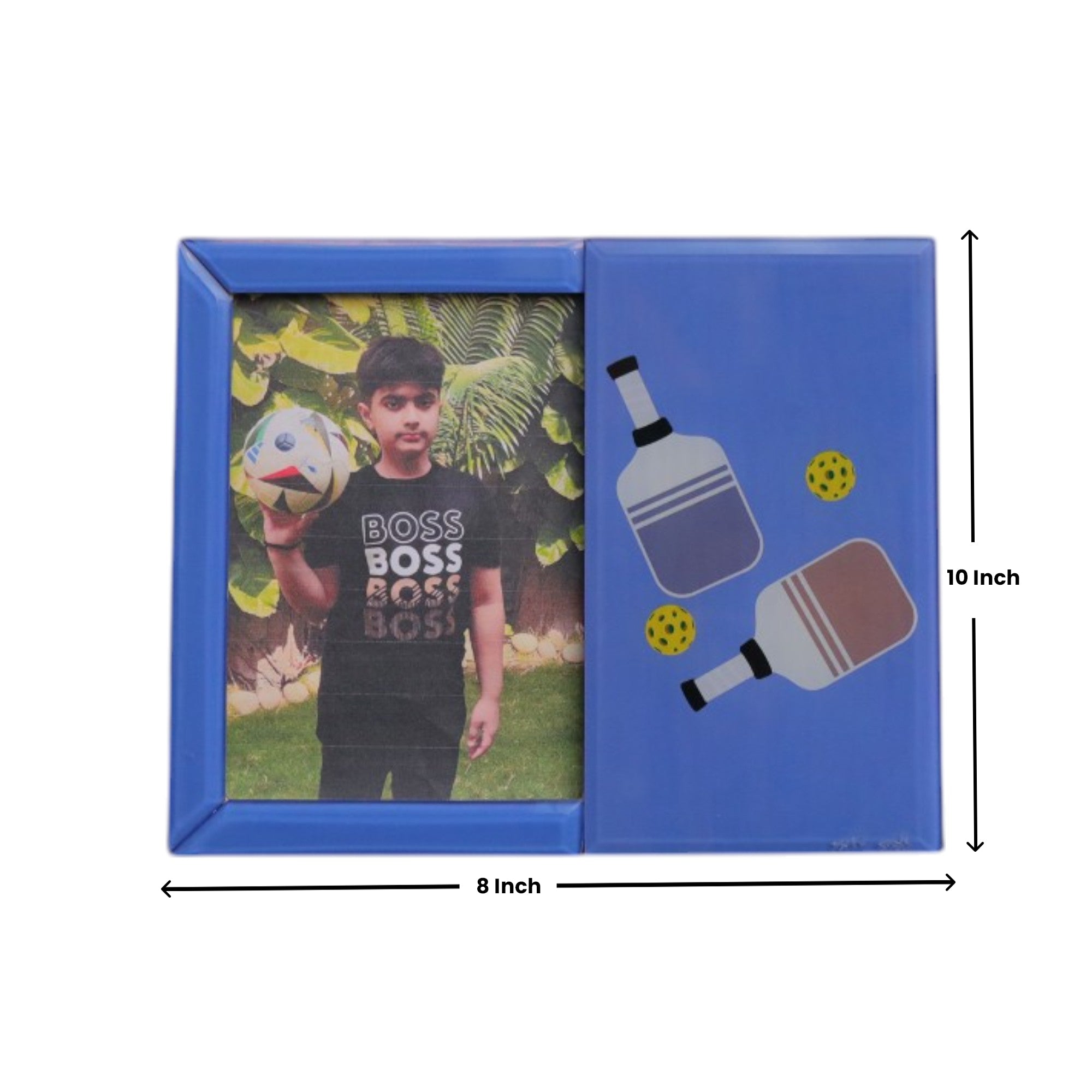 Premium Blue Glass Photo Frame with Pickle Ball