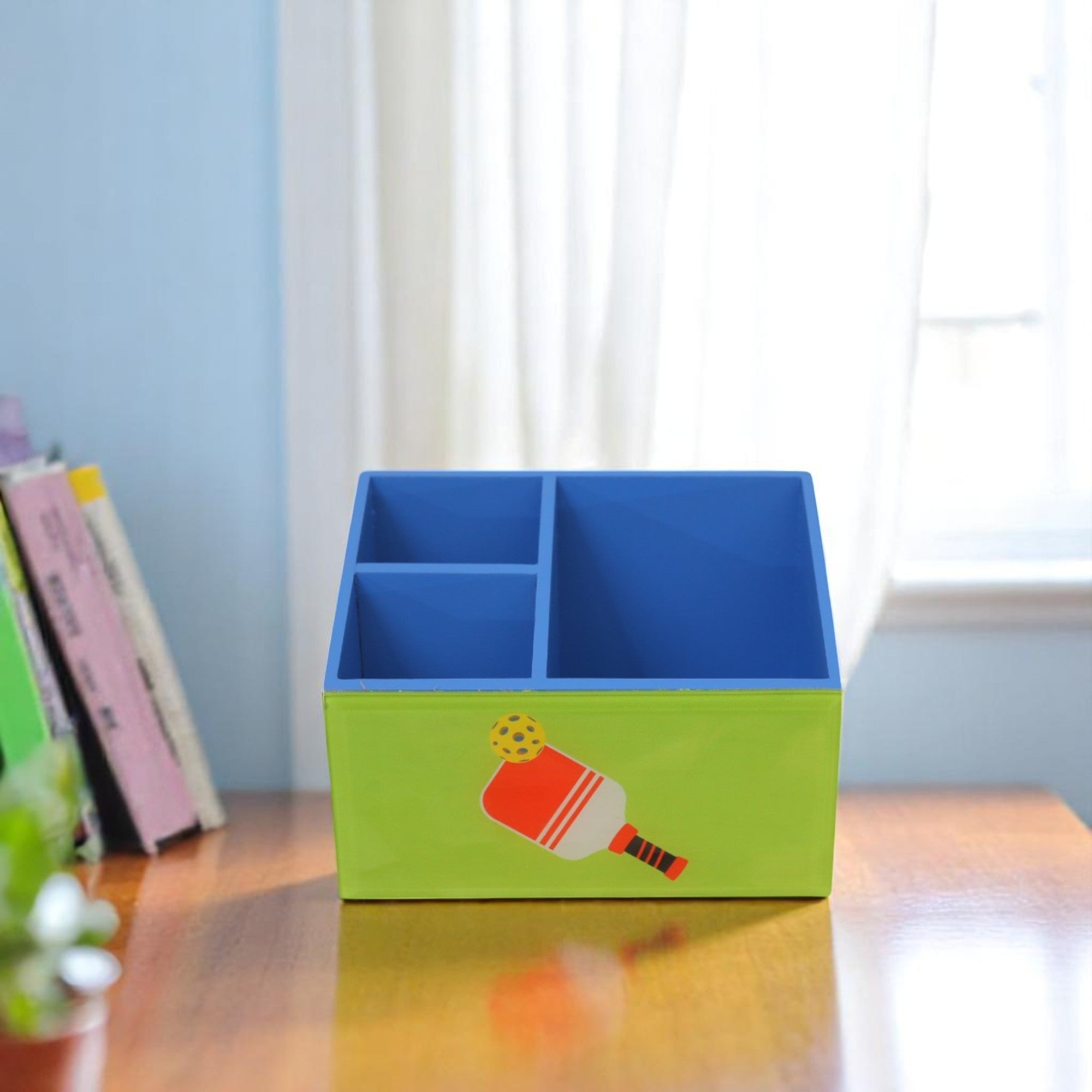 Premium Green Glass Stationery Desk Organizer with Pickle Ball Design