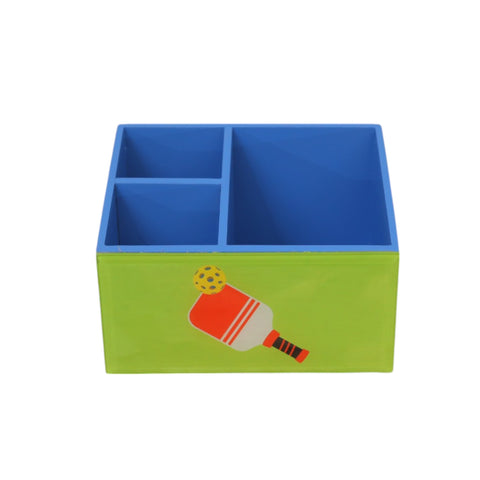 Premium Green Glass Stationery Desk Organizer with Pickle Ball Design