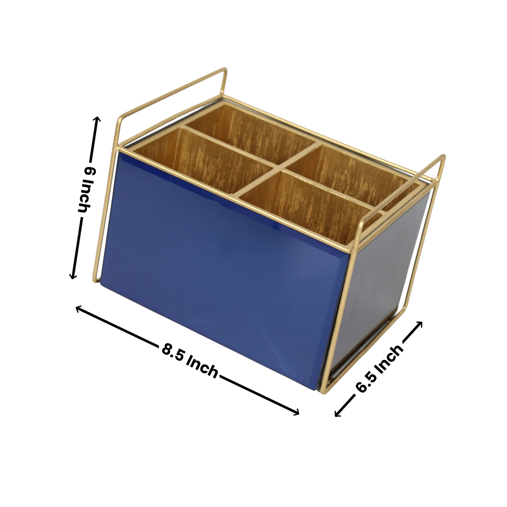 Luxury Blue Glass Cutlery Holder With Four Partition