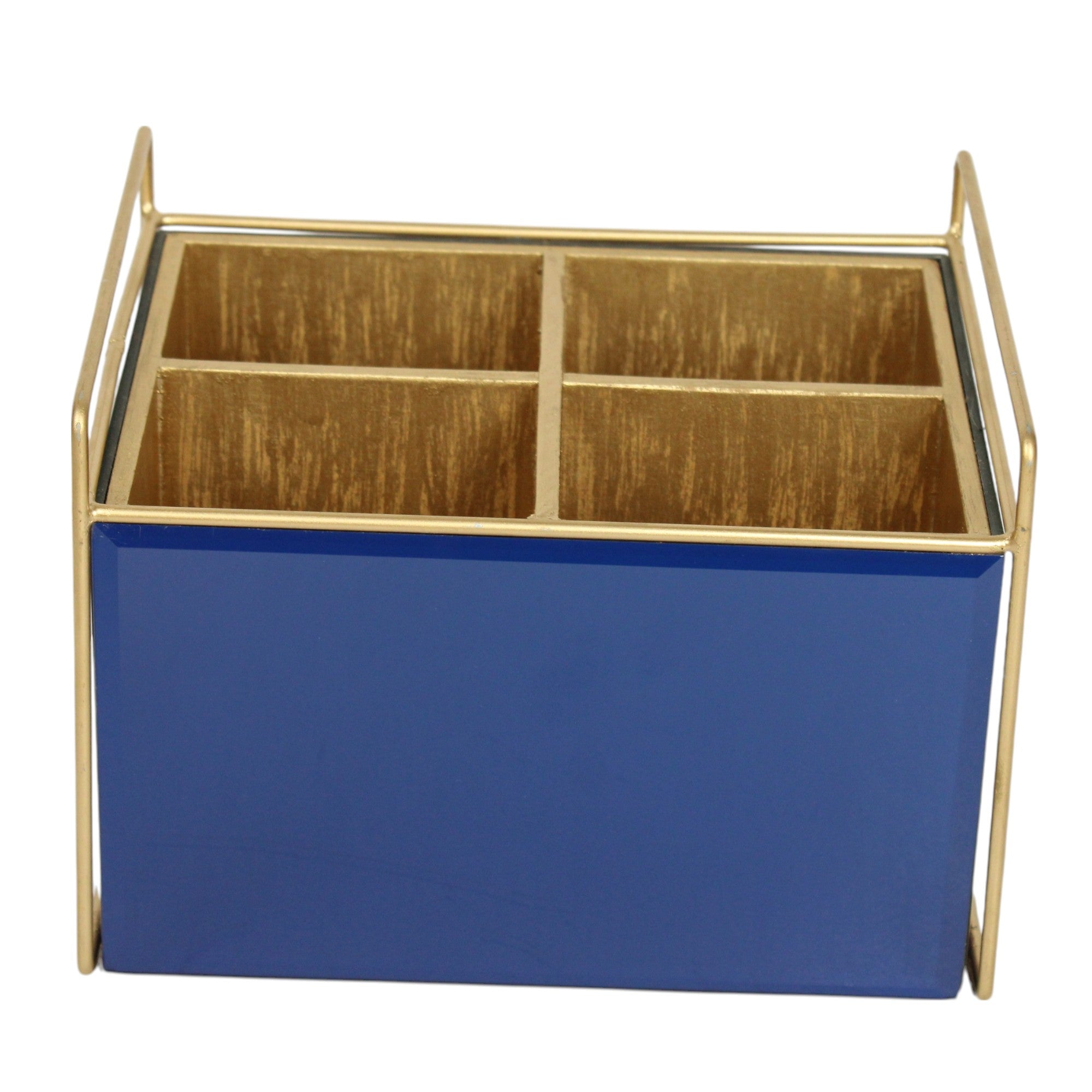 Luxury Blue Glass Cutlery Holder With Four Partition