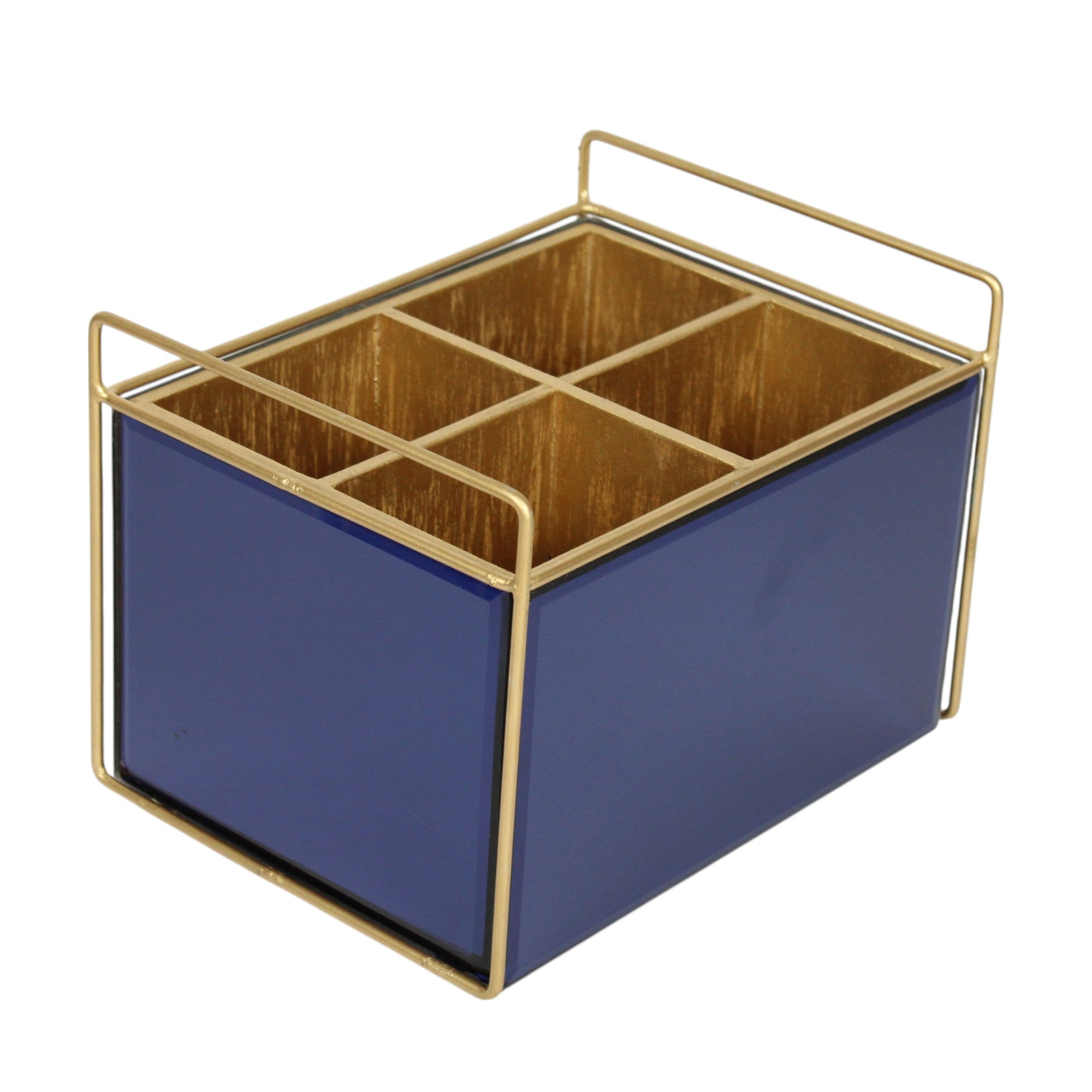 Luxury Blue Glass Cutlery Holder With Four Partition