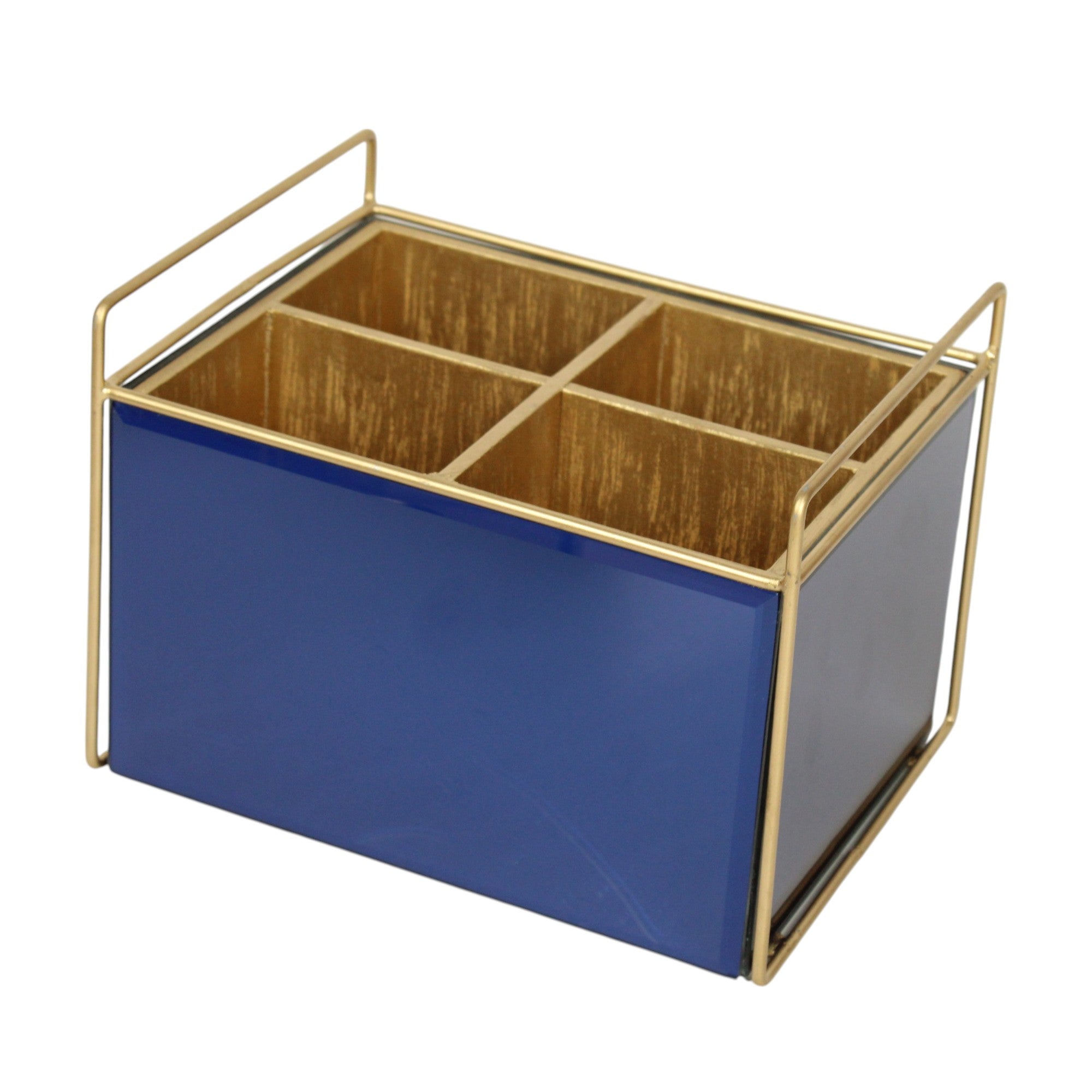 Luxury Blue Glass Cutlery Holder With Four Partition