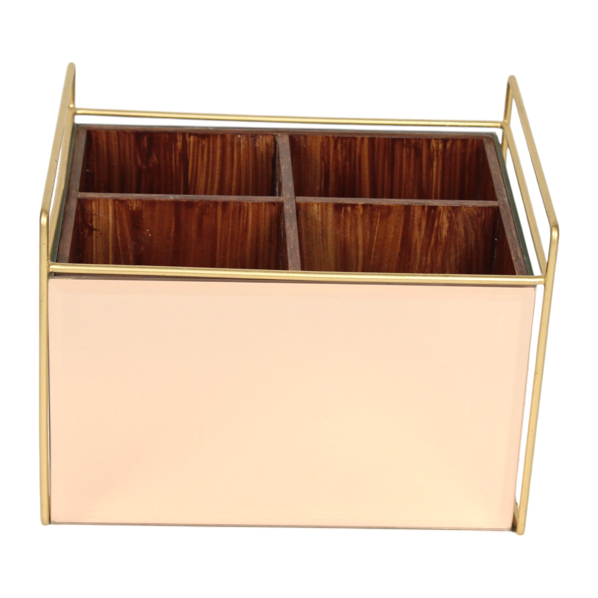 Luxury Rose Gold Glass Cutlery Holder With Four Partition