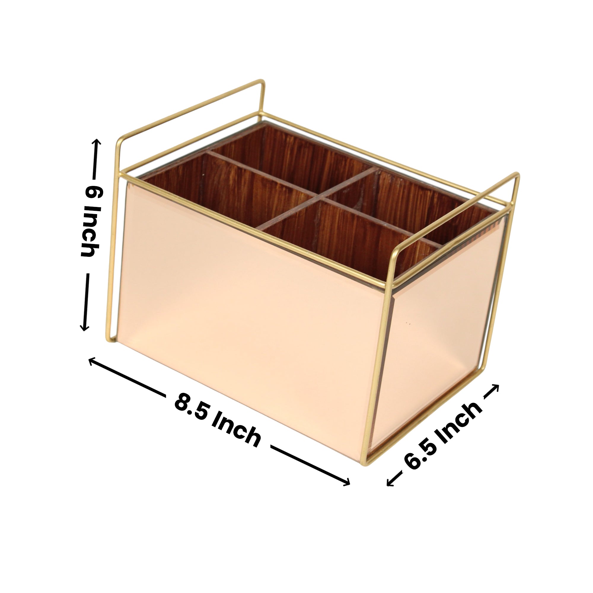 Luxury Rose Gold Glass Cutlery Holder With Four Partition