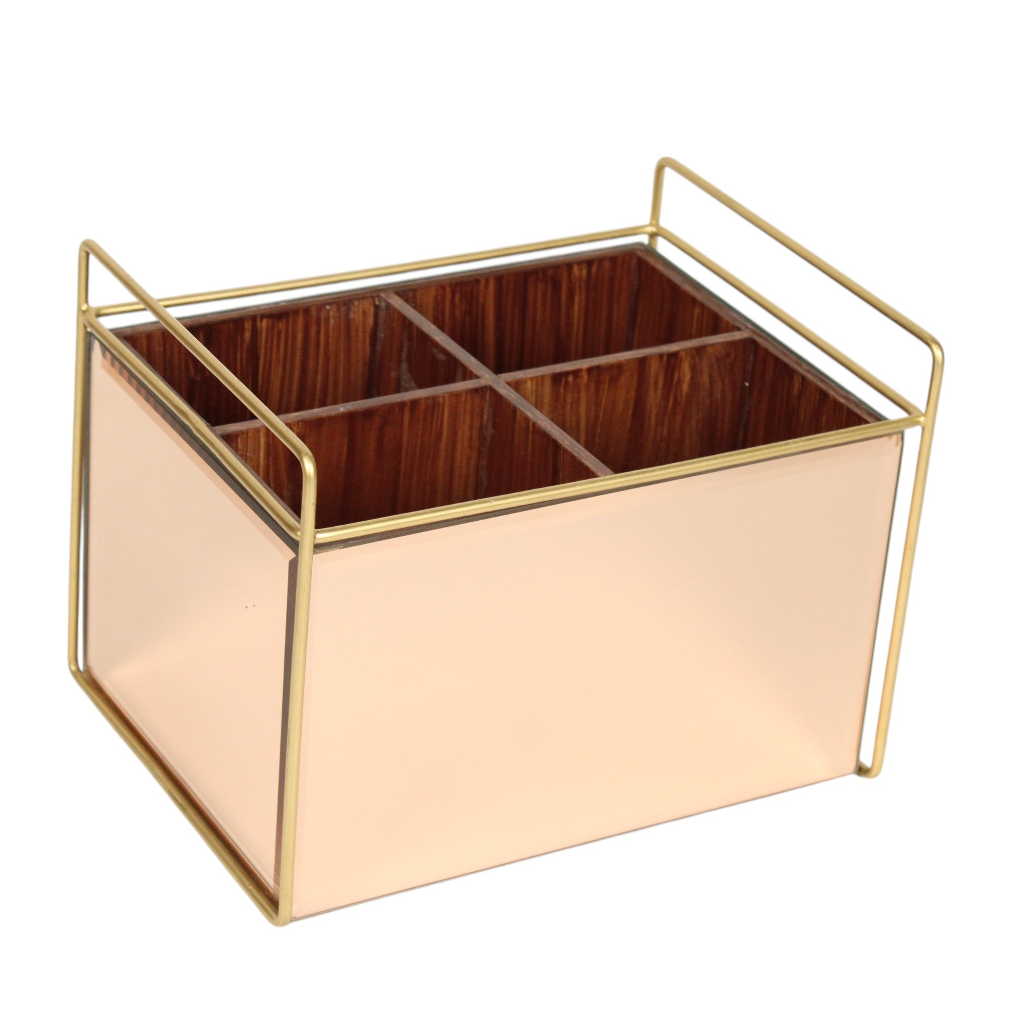 Luxury Rose Gold Glass Cutlery Holder With Four Partition