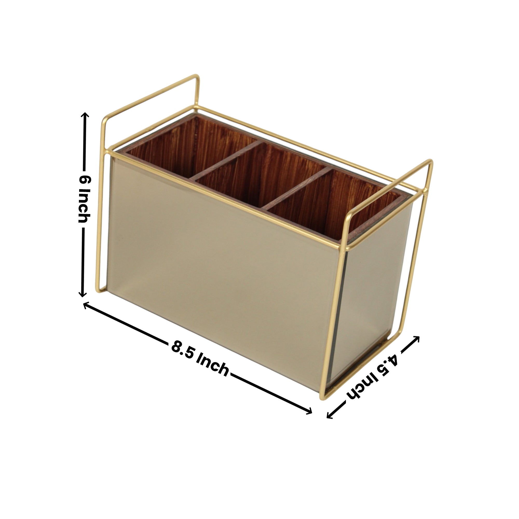 Luxury Brown Glass Cutlery Holder With Three Partition