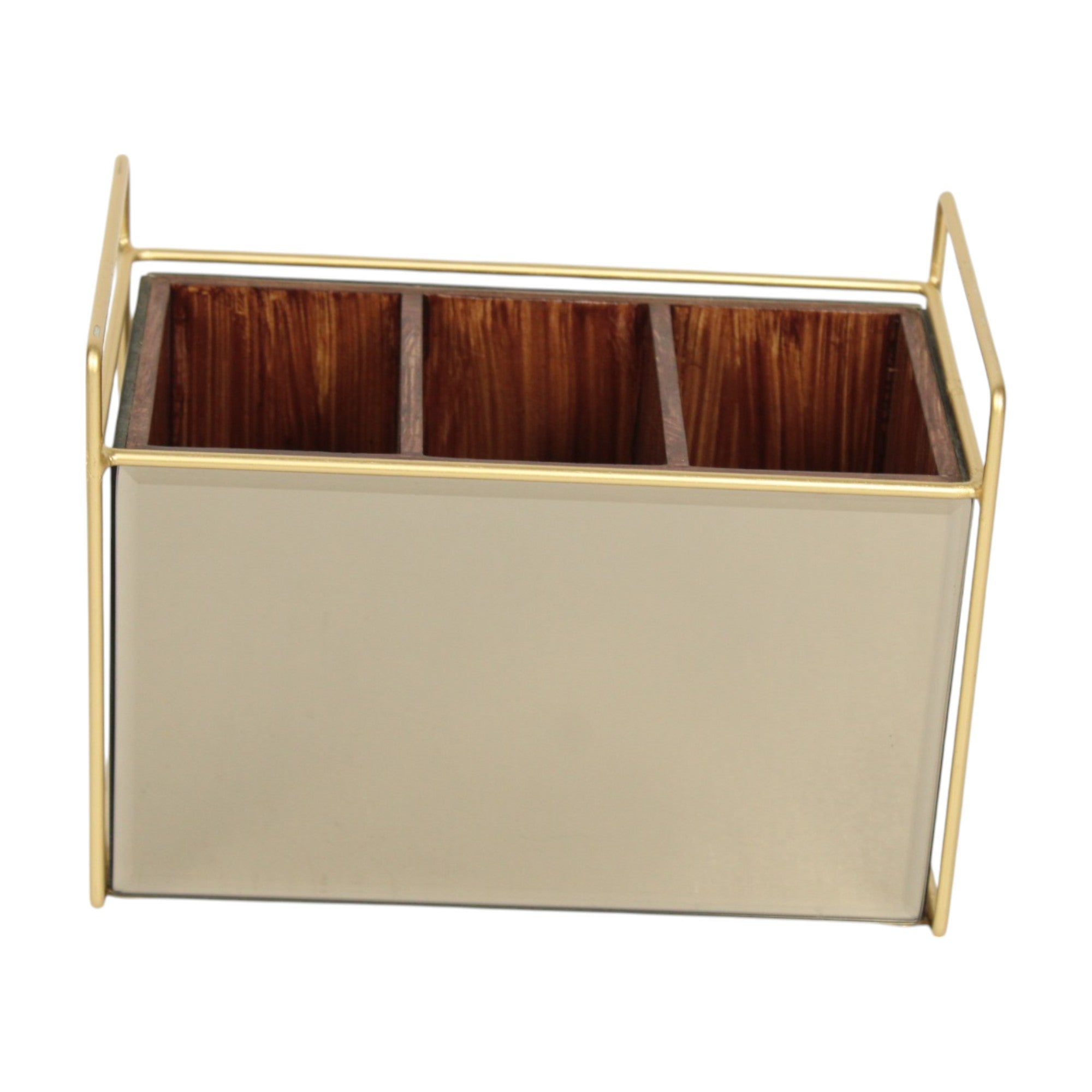 Luxury Brown Glass Cutlery Holder With Three Partition