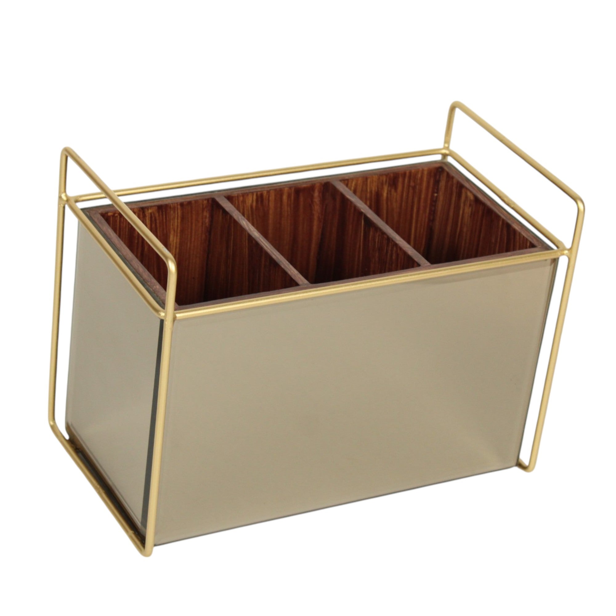 Luxury Brown Glass Cutlery Holder With Three Partition