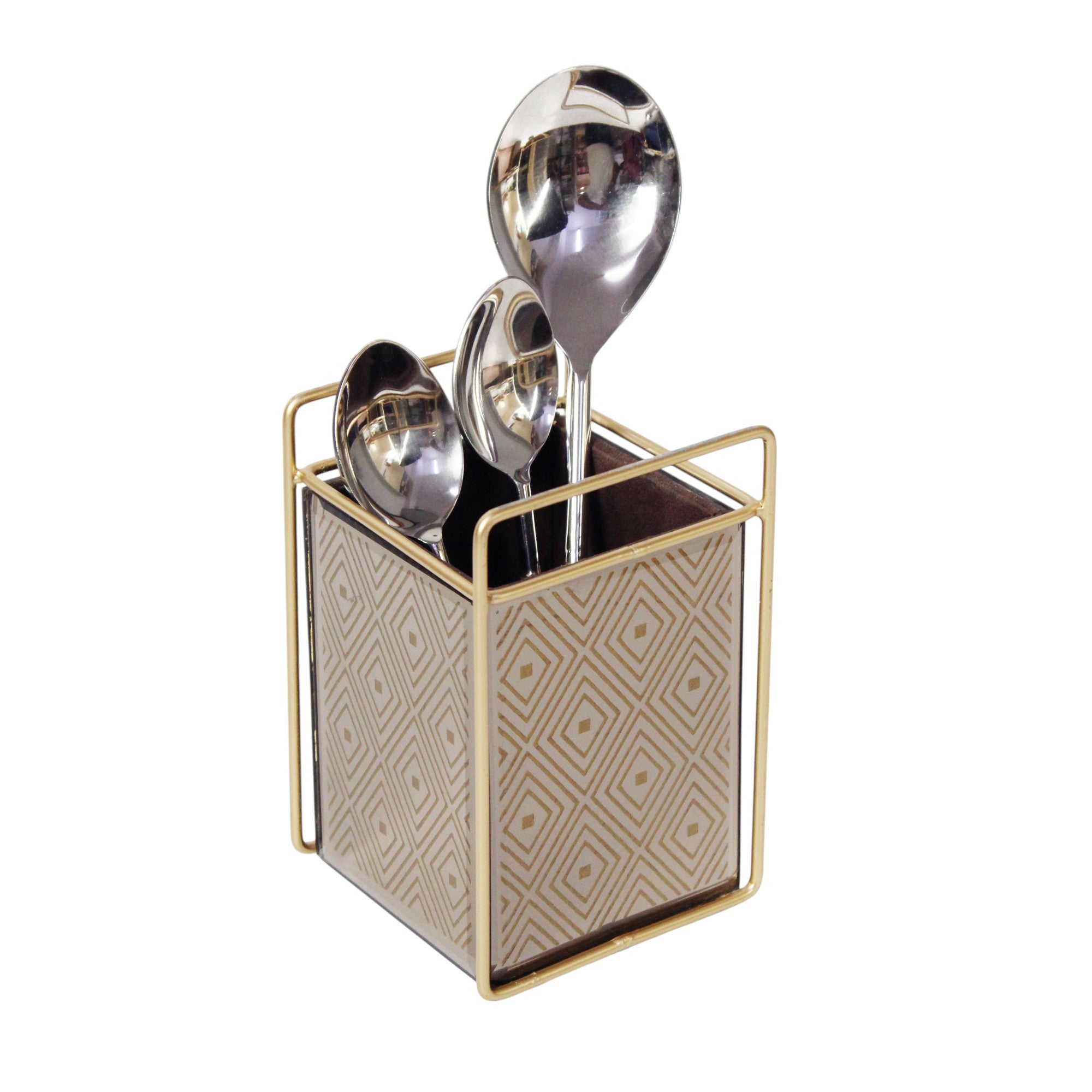 Luxury Brown Glass Diamond Design Cutlery Holder
