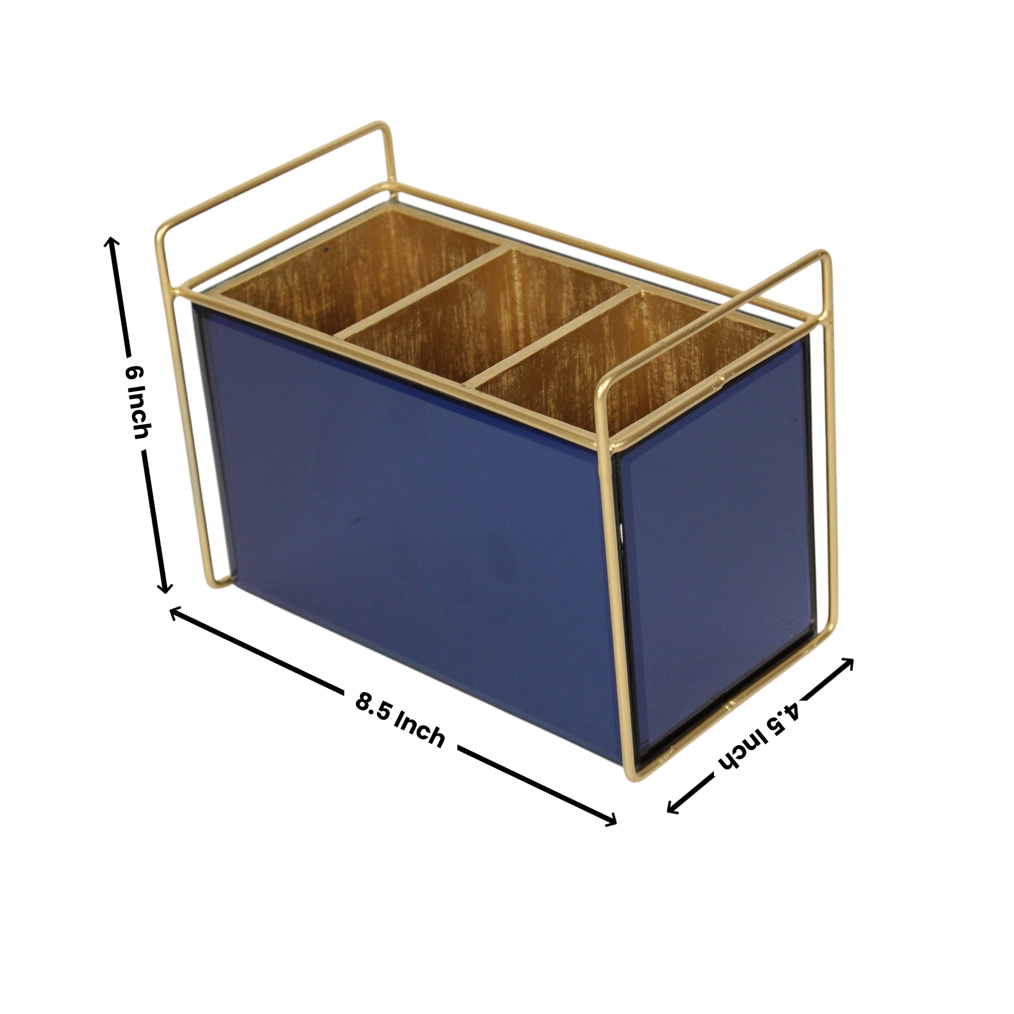 Luxury Blue Glass Cutlery Holder With Three  Partition