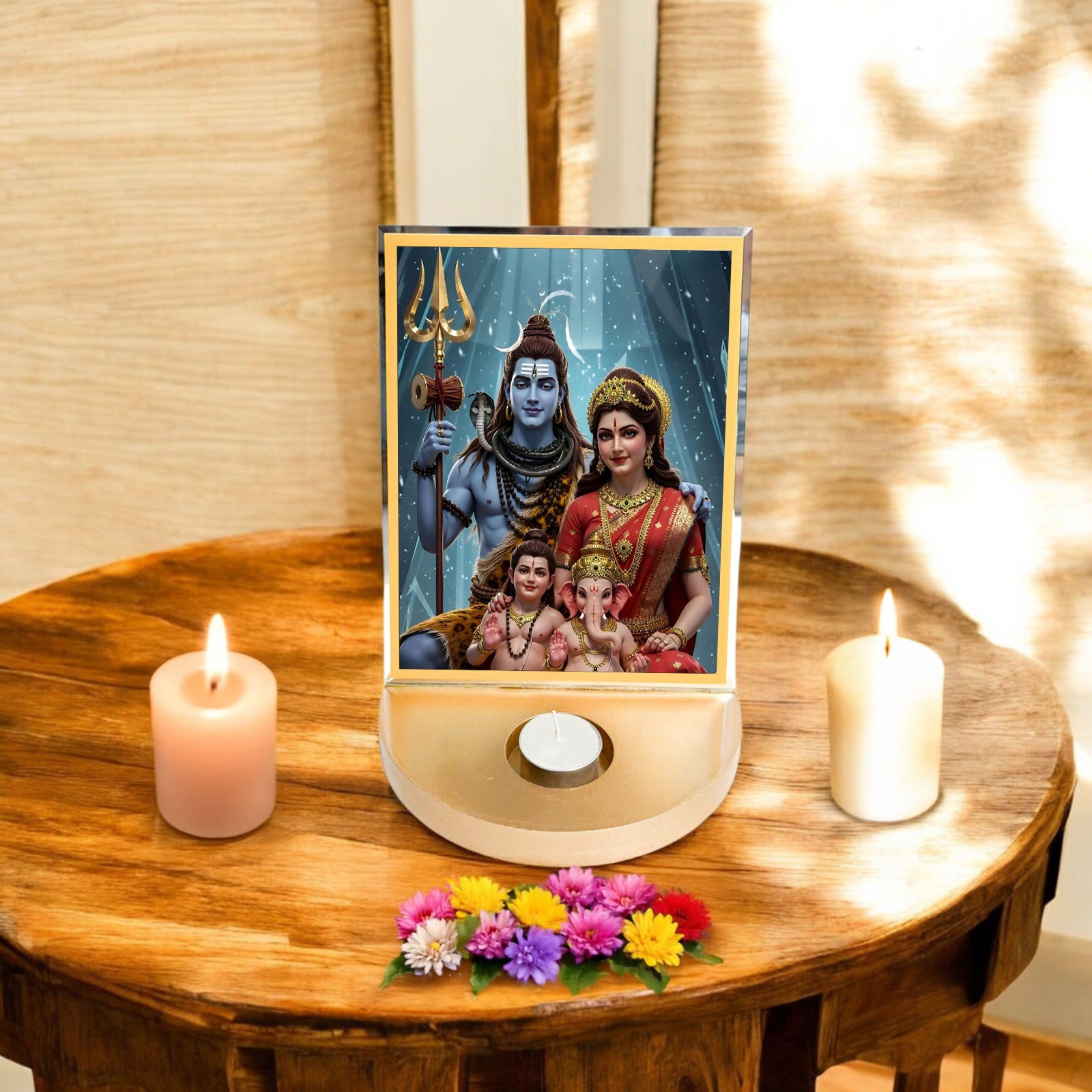  Shiv Parivar with T-light for Blessings 