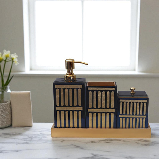 4-Pieces Modern Blue Gold Bathroom Accessory Set