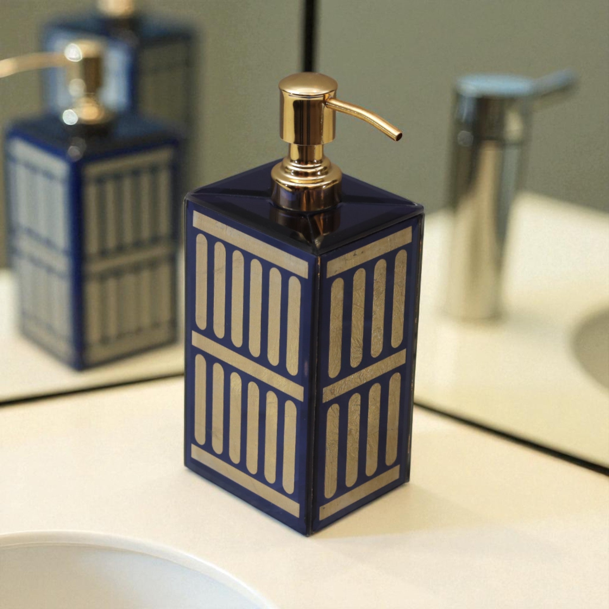 Designer Blue Gold Soap Dispenser for Modern Bathrooms
