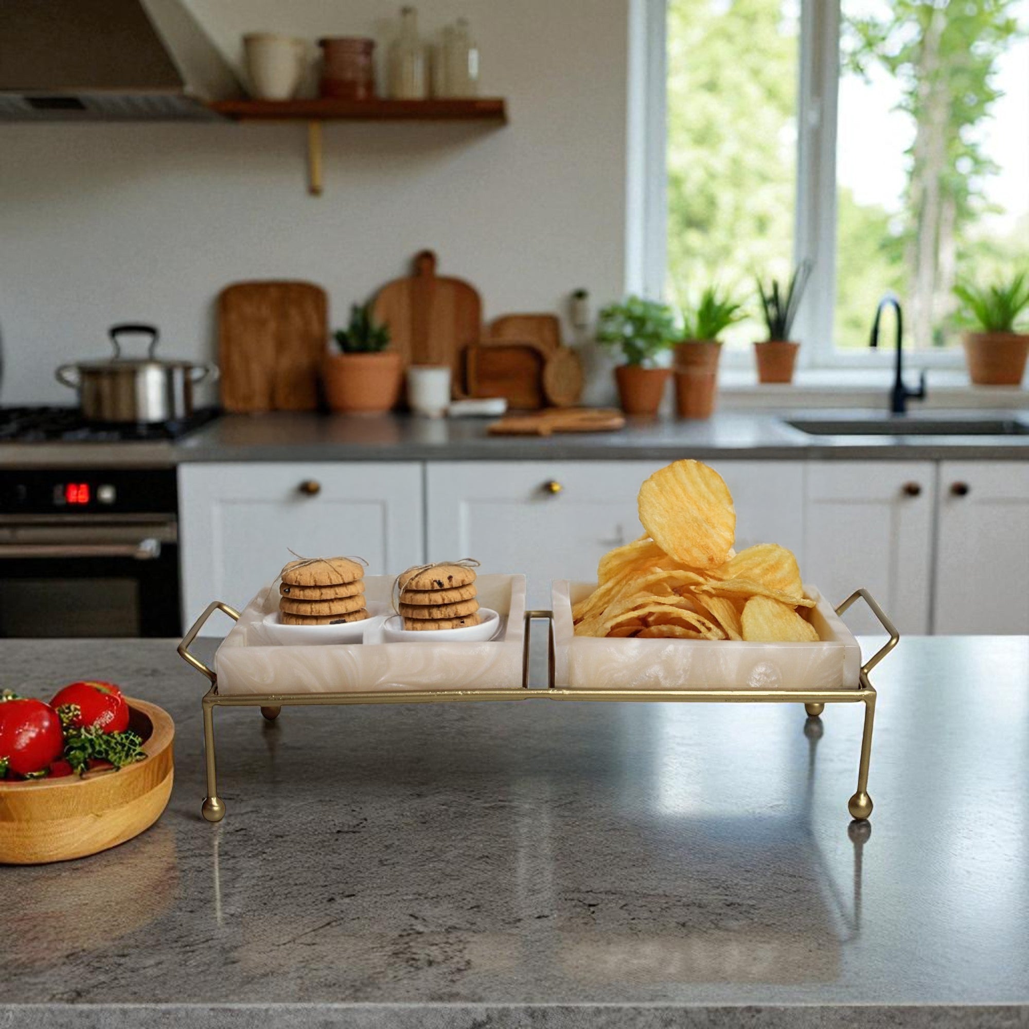 Premium Metal Twin Tray Serving Food Platter