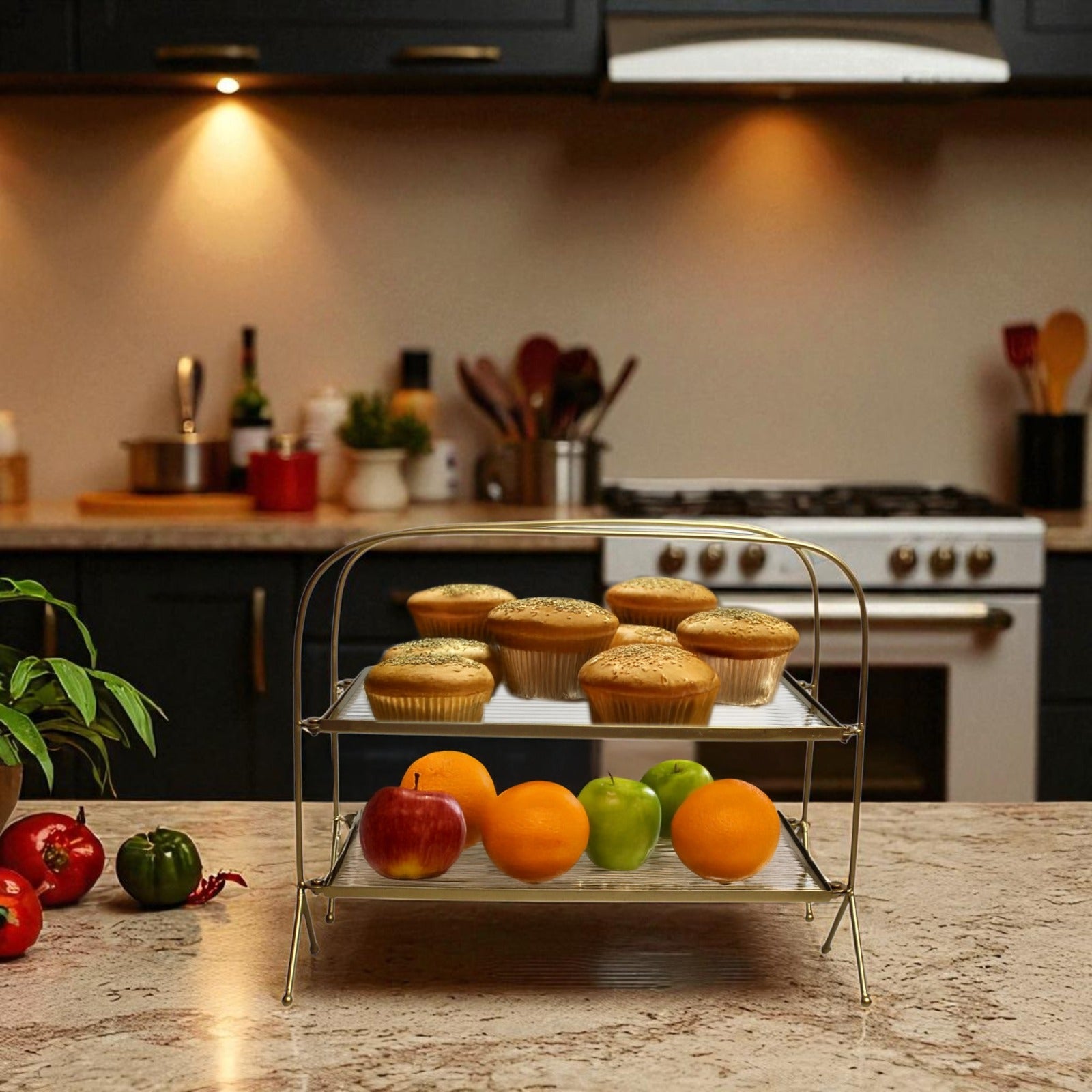 Premium Metal Double Tray, Double Holder Serving Food Platter Serving