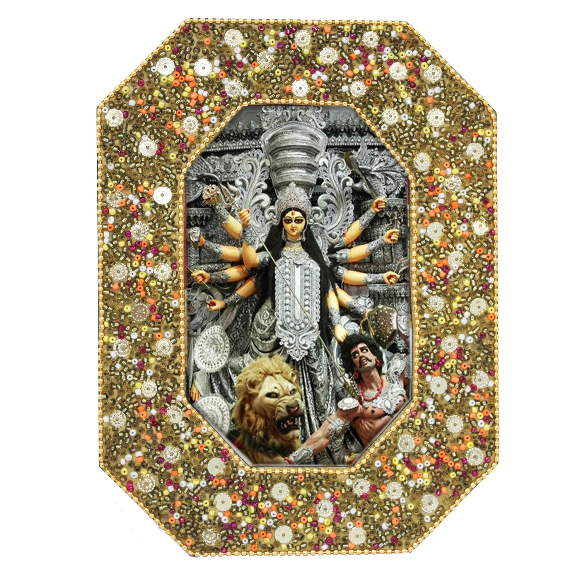 Mahishasur Mardini Durga Mata Beaded Photo Frame for Blessings