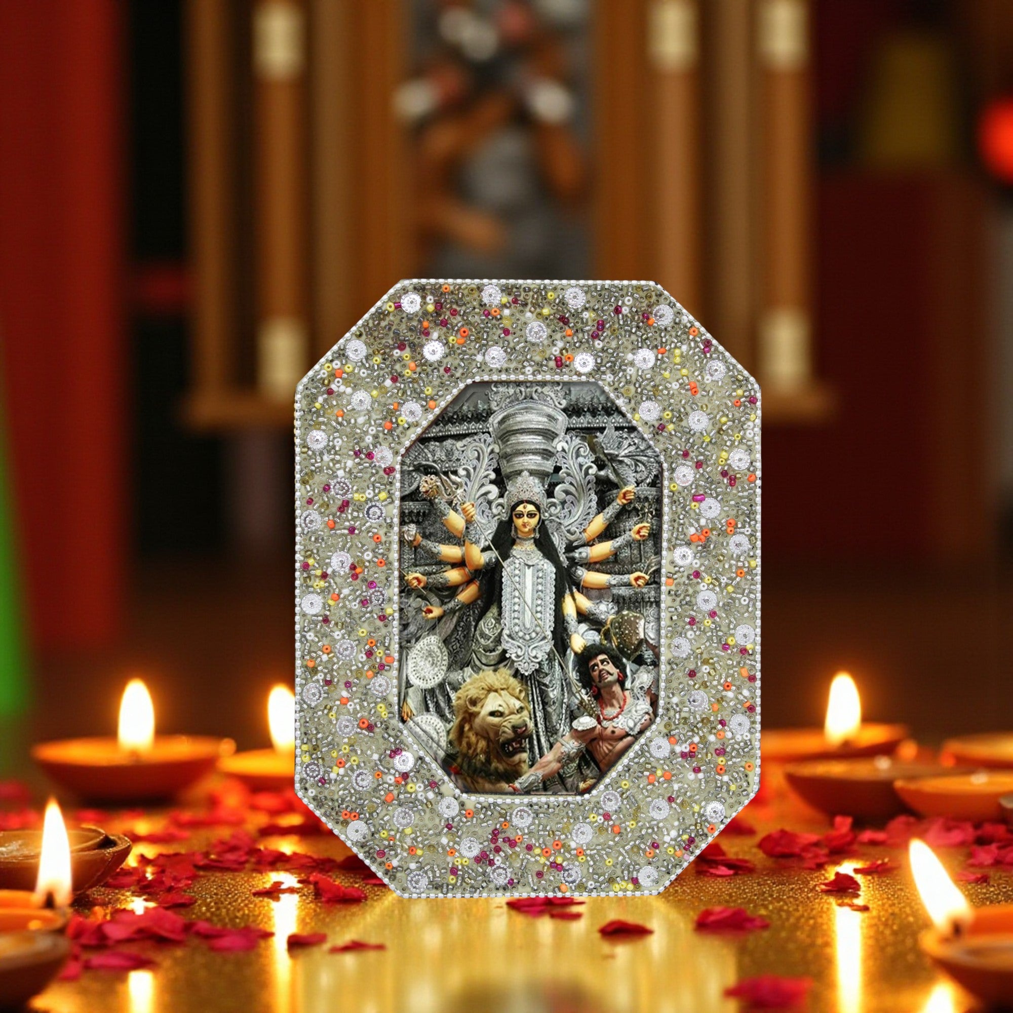 Mahishasur Mardini Durga Mata Beaded Photo Frame for Blessings