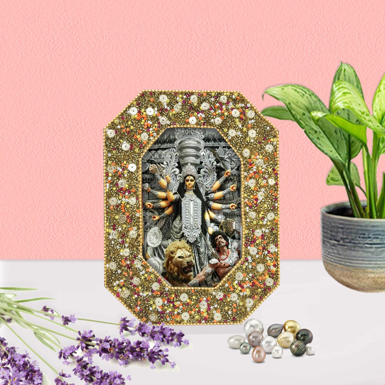 Mahishasur Mardini Durga Mata Beaded Photo Frame for Blessings