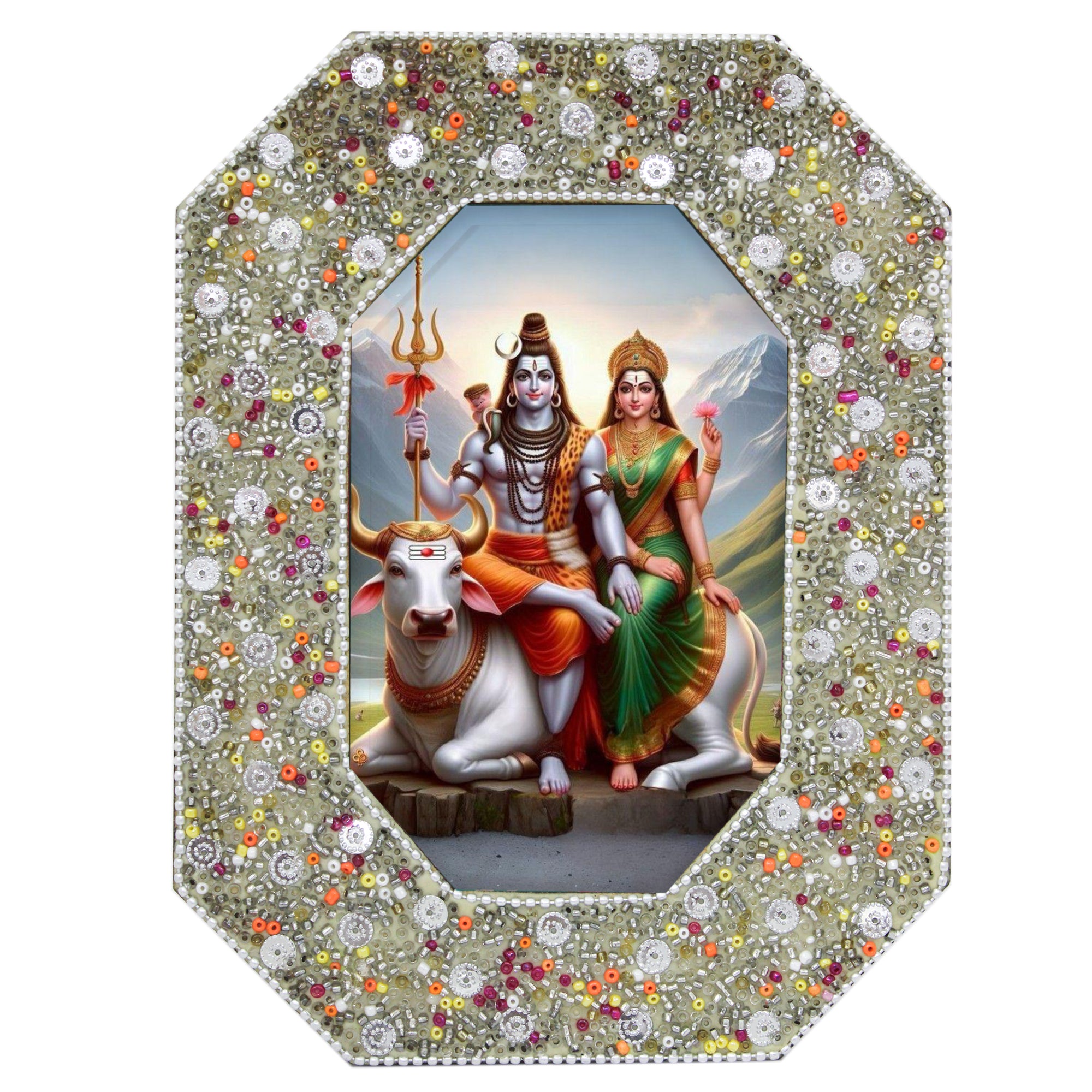 Handcrafted Lord Shiva & Parvati Ji Glitter Photo Frame
