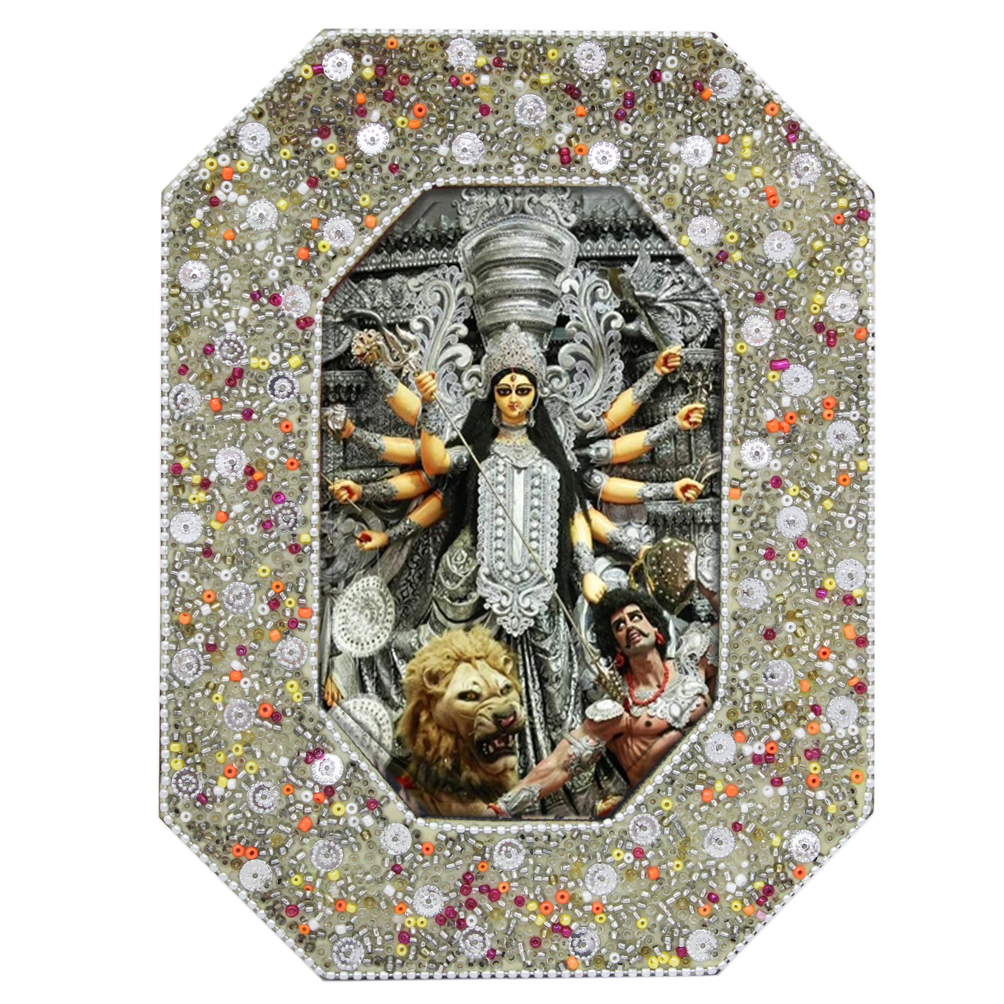 Mahishasur Mardini Durga Mata Beaded Photo Frame for Blessings