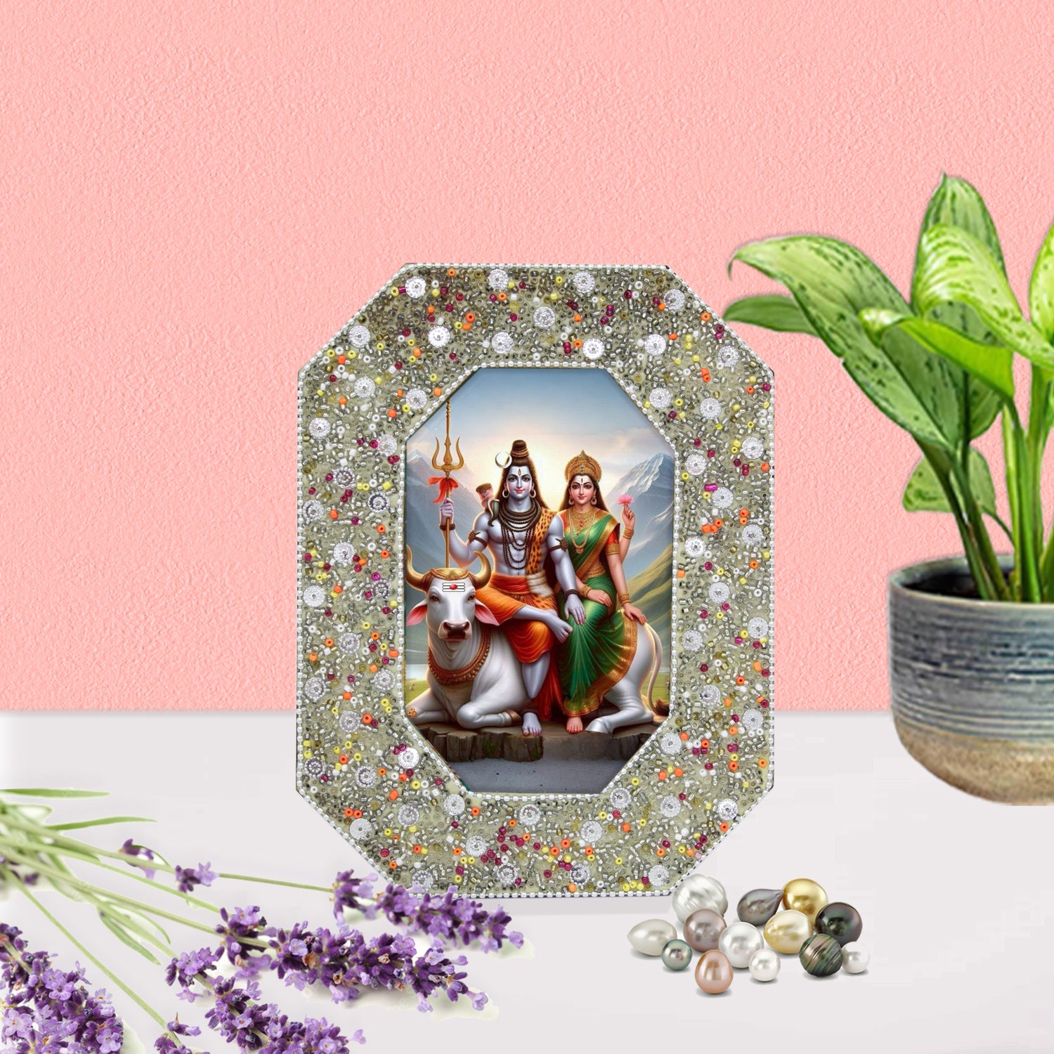 Handcrafted Lord Shiva & Parvati Ji Glitter Photo Frame