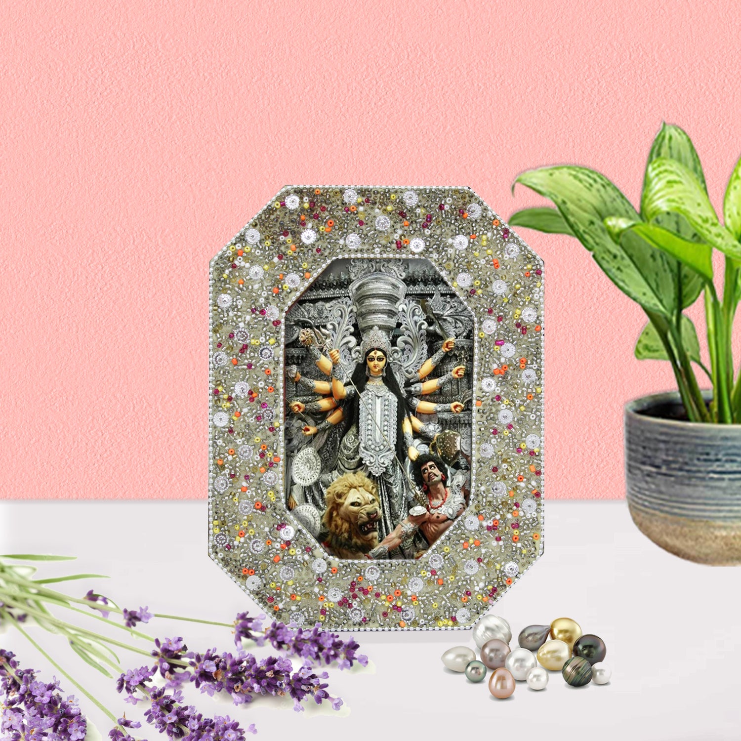 Mahishasur Mardini Durga Mata Beaded Photo Frame for Blessings