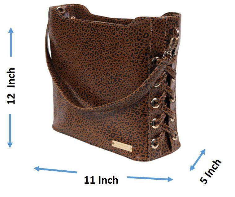 Brown Genuine Leather Printed Shoulder Bag