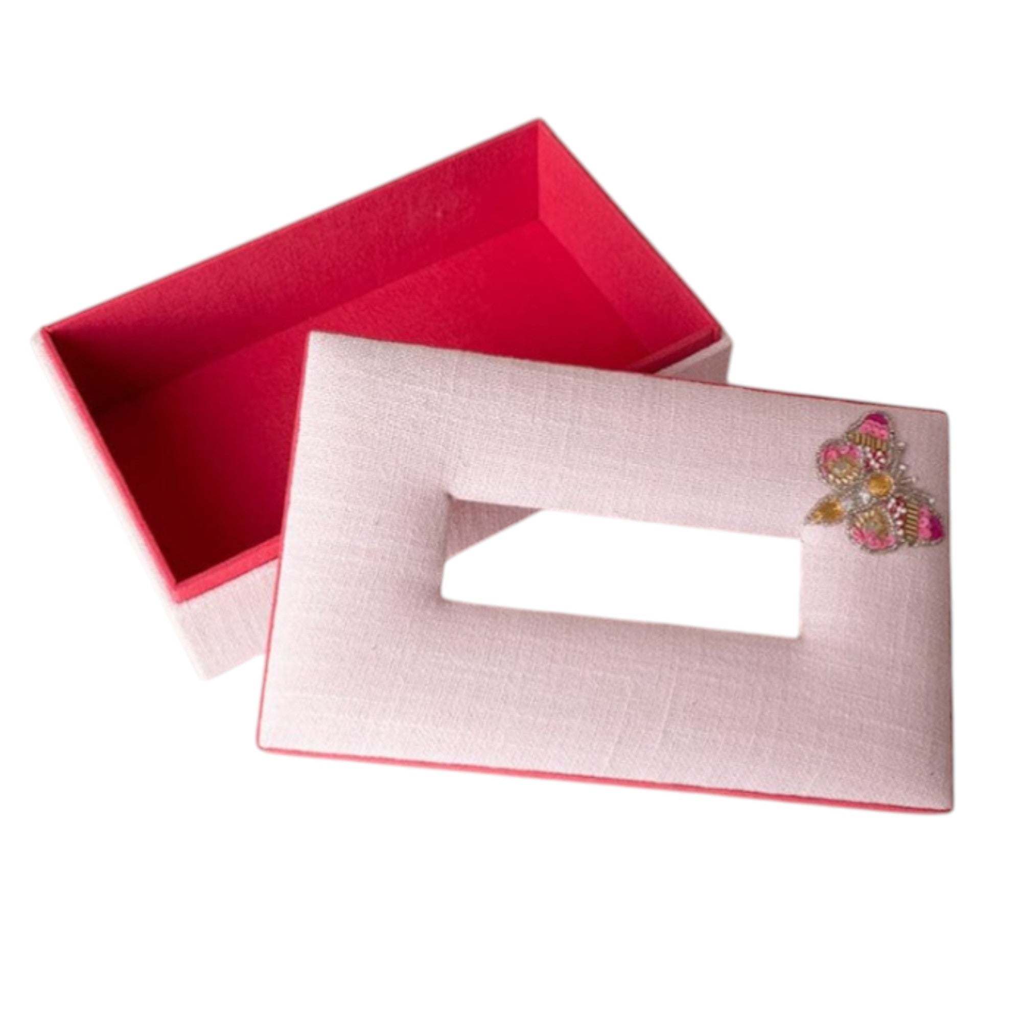 Decorative Tissue Box with Beaded Butterfly Design