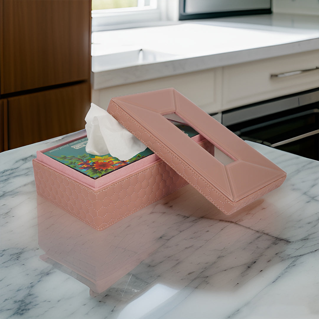 Luxury Pink Quilted Leatherite Tissue Box
