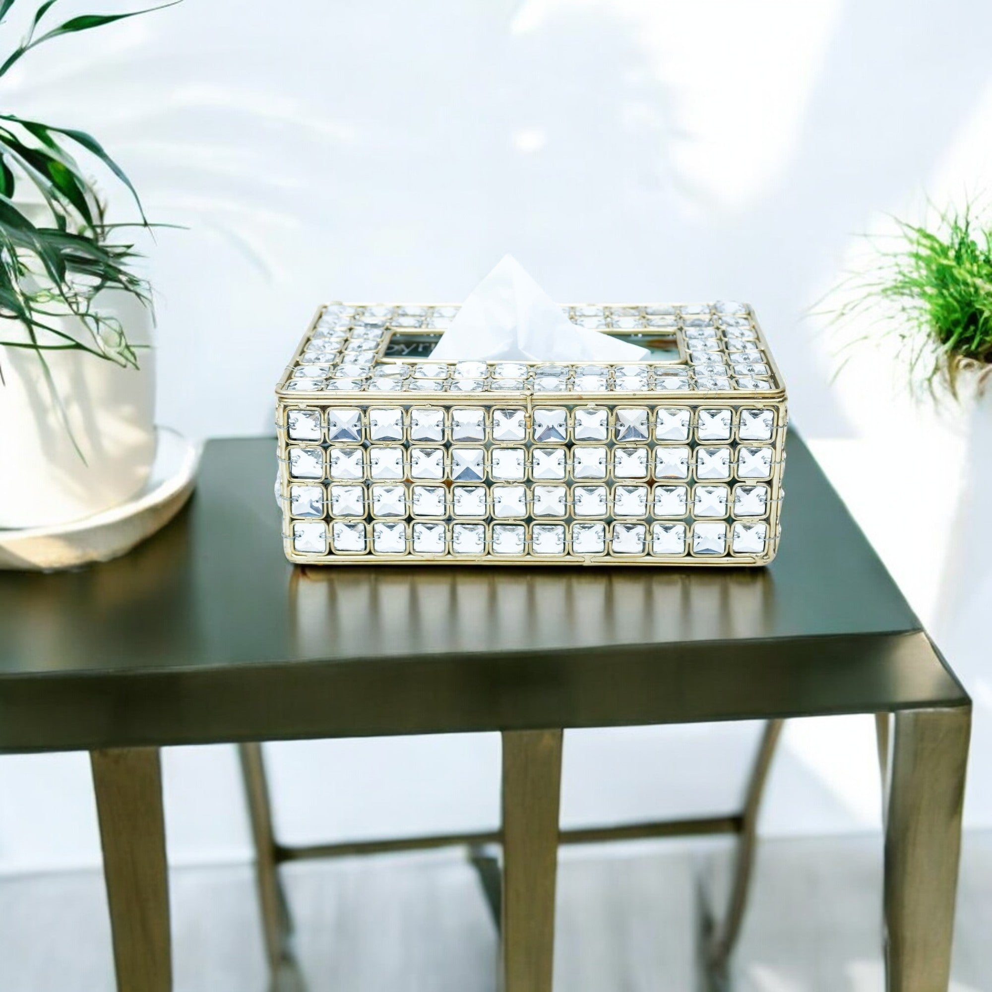 Luxury Decorative Glass Crystals Rectangular Tissue Box