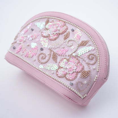 Pink Embroidered Make-Up Pouch