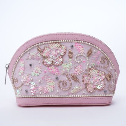 Pink Embroidered Make-Up Pouch