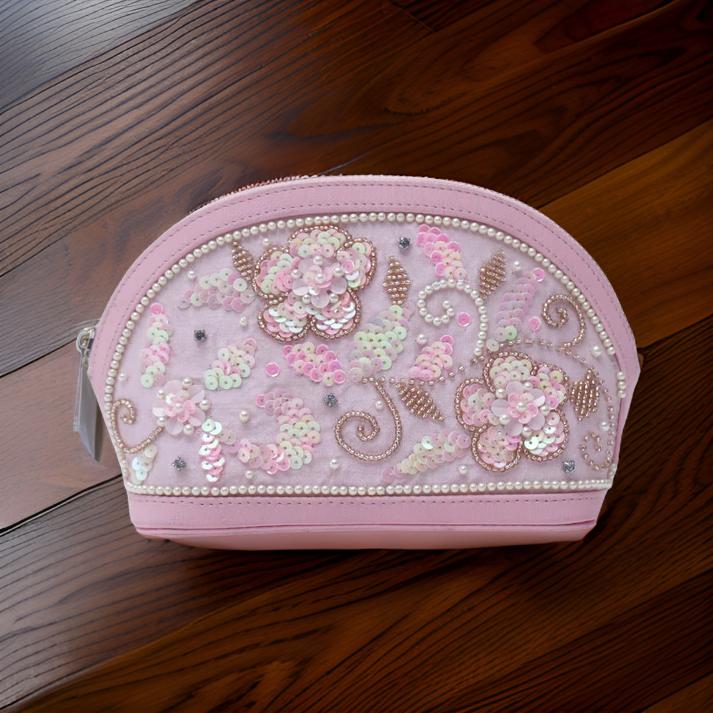Pink Embroidered Make-Up Pouch