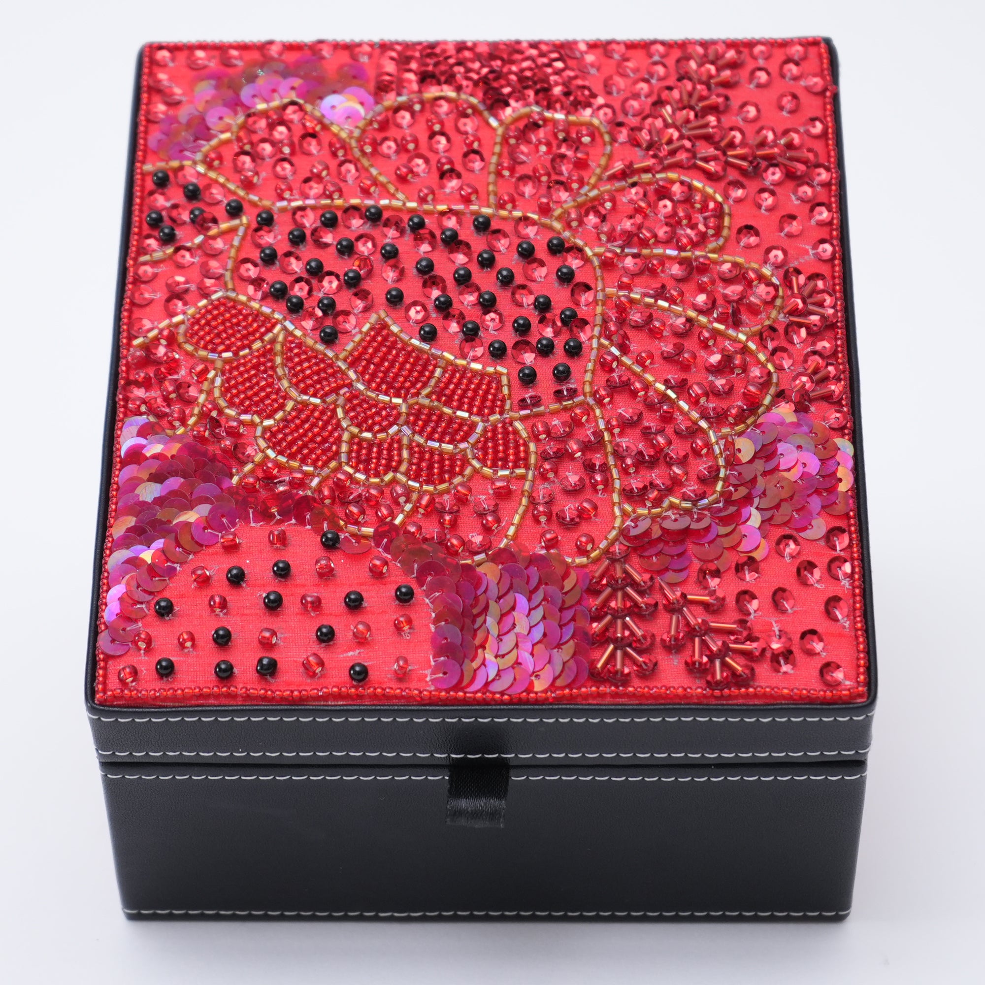  Red Rose Beautiful Hand Embroidered Jewellery Box 