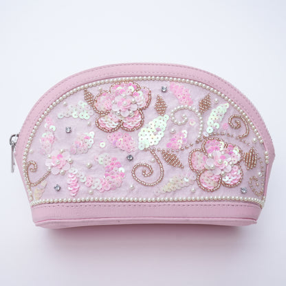 Pink Embroidered Make-Up Pouch