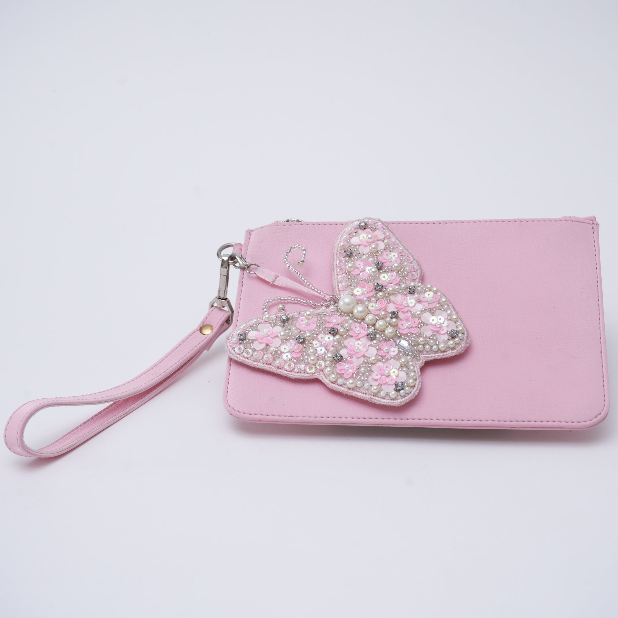 Pink embroidered clutch Bag