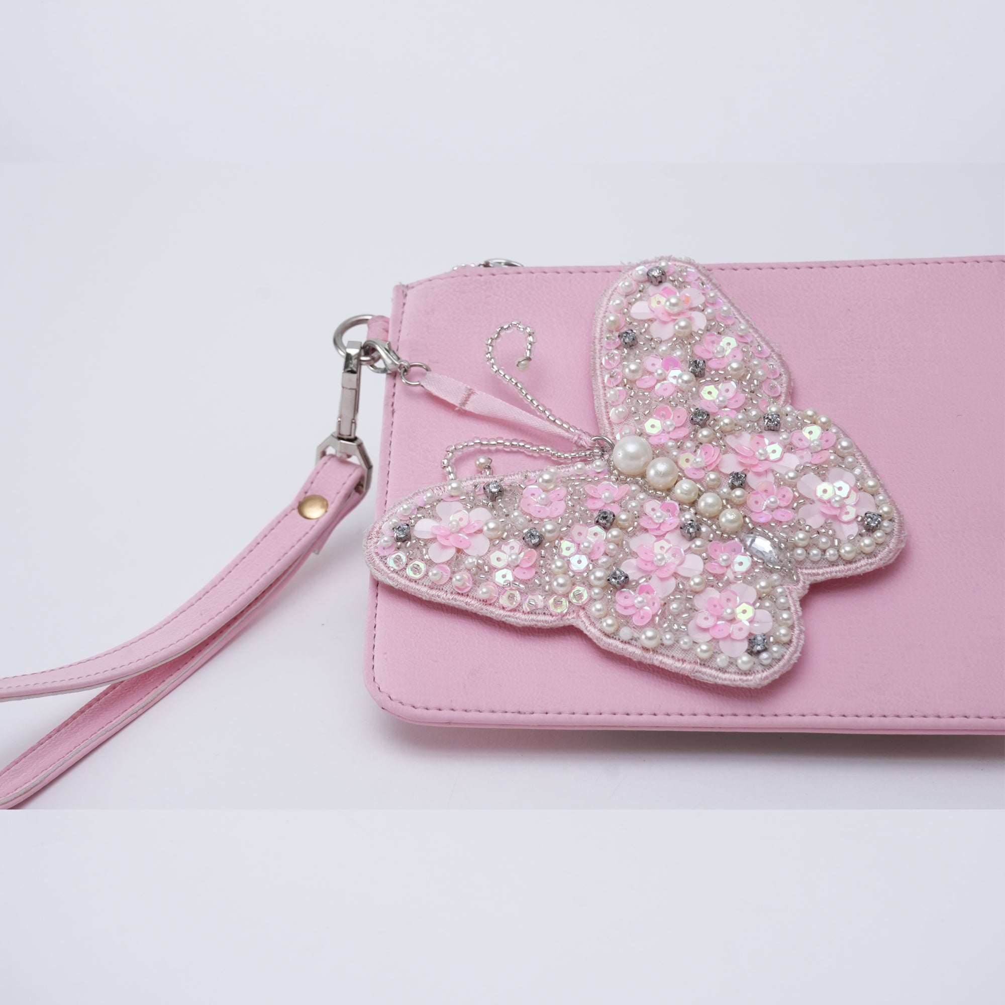 Pink embroidered clutch Bag