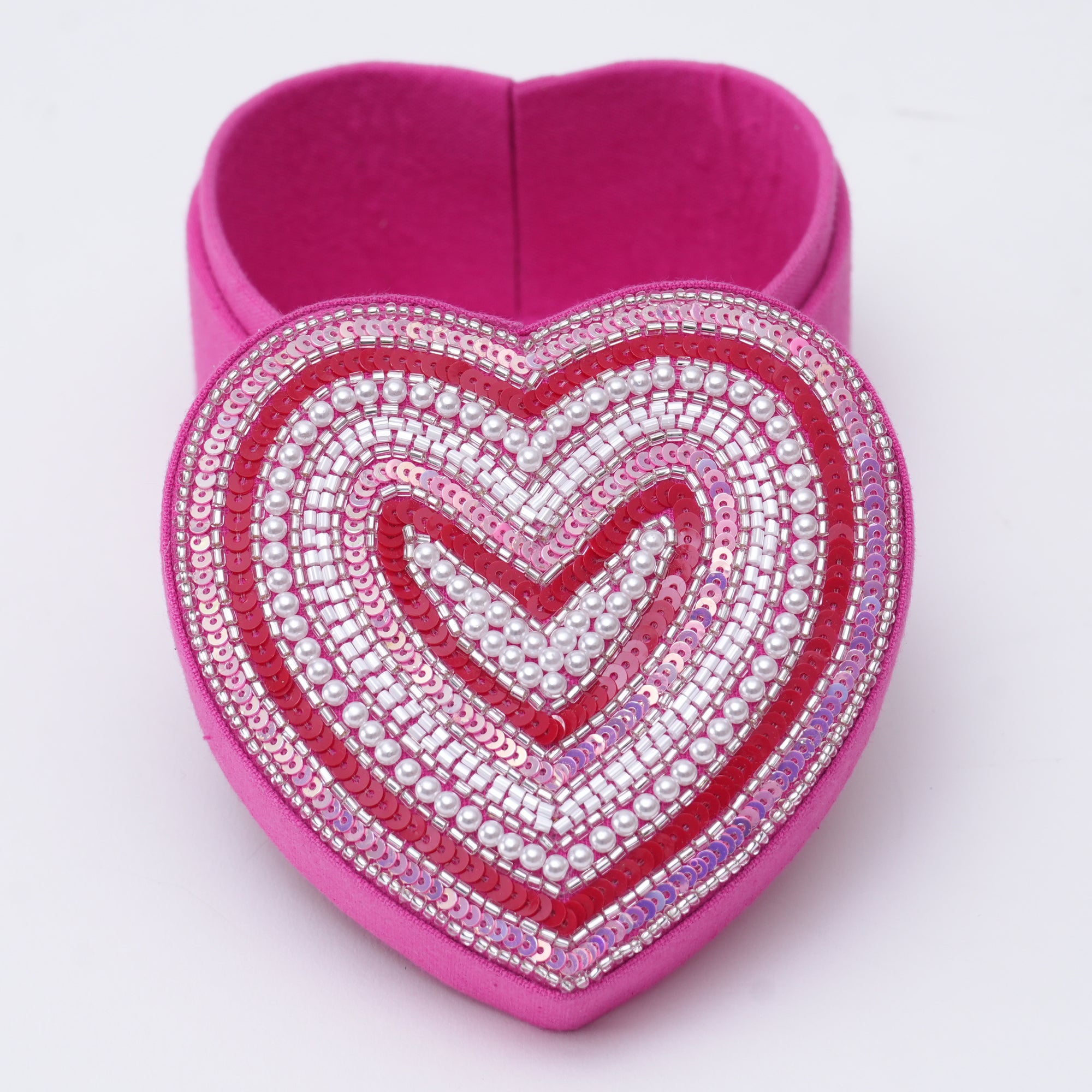 Dark Pink Hand embroidered  Silk Heart Box for Valentine's Day