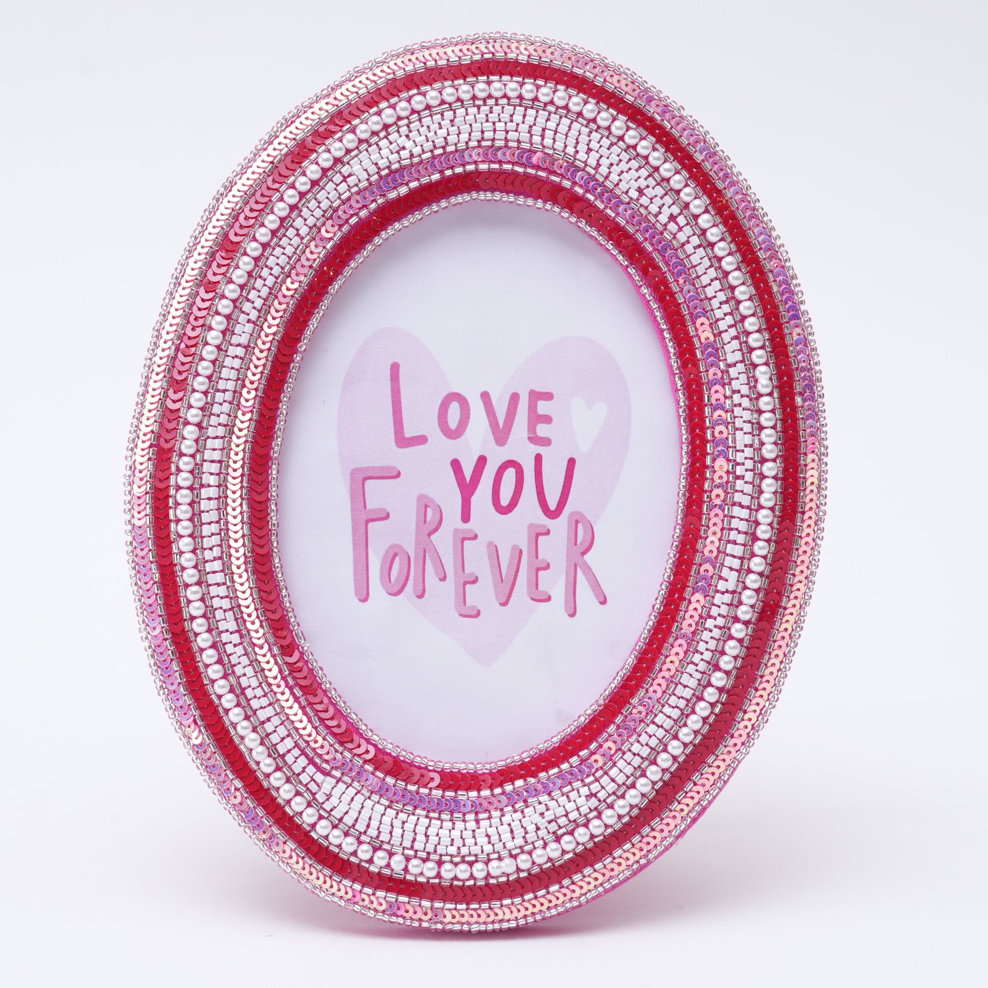 Dark Pink embroidered Oval Picture frame for Valentine's Day