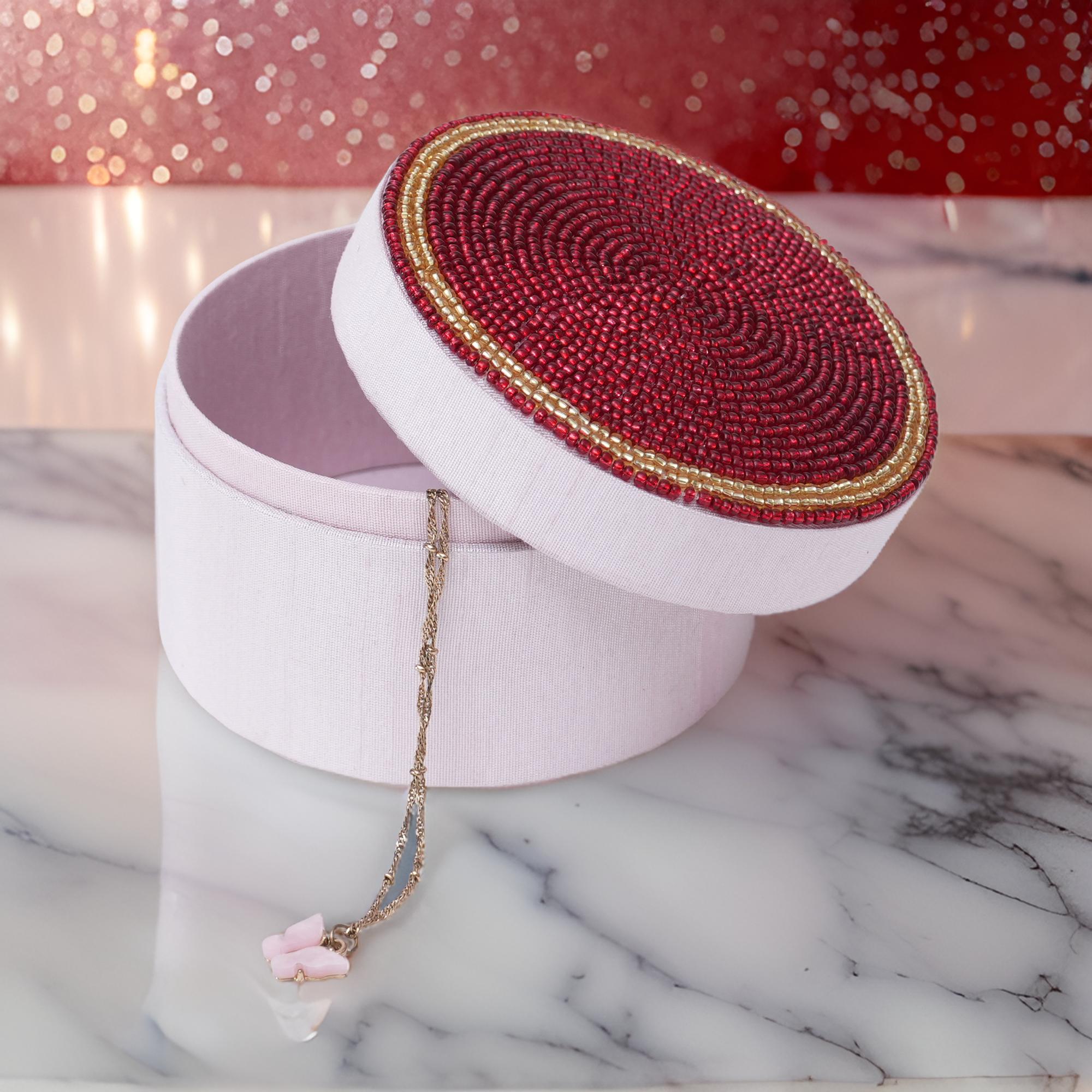  Pink Hand Embroidered Silk Box for Valentine's Day 