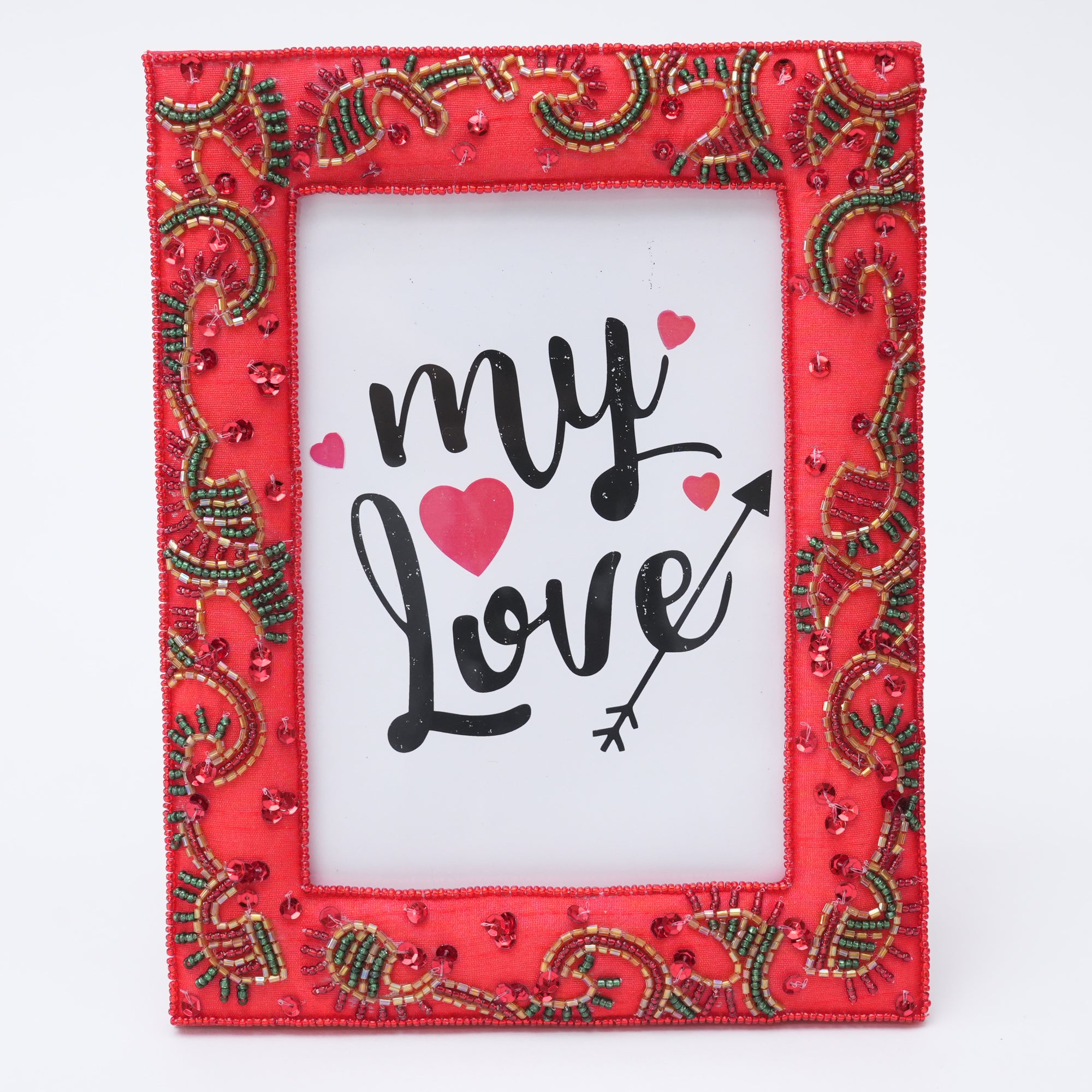 Beautifully Hand Embroidered Red Picture Frame for Valentine's Day
