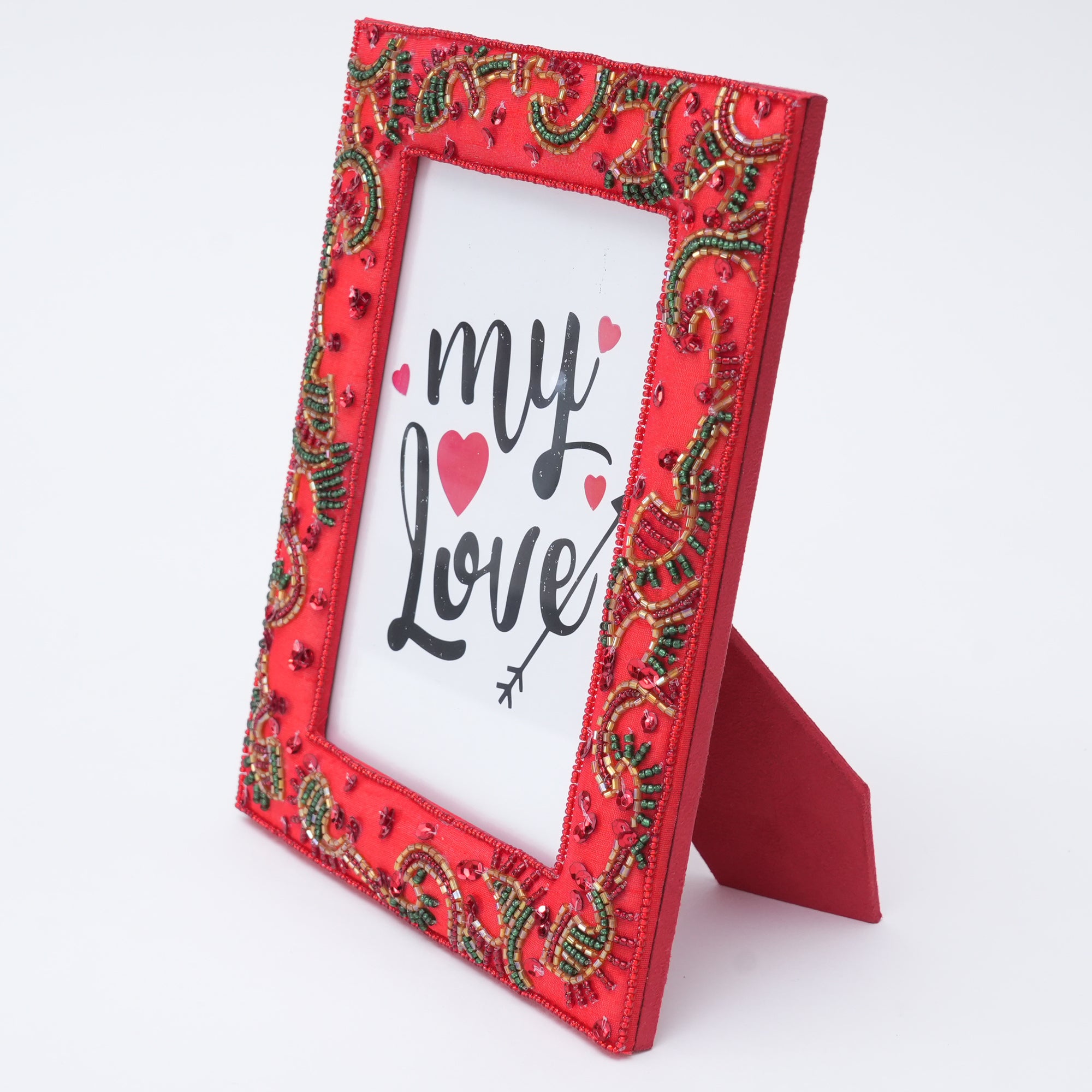 Beautifully Hand Embroidered Red Picture Frame for Valentine's Day