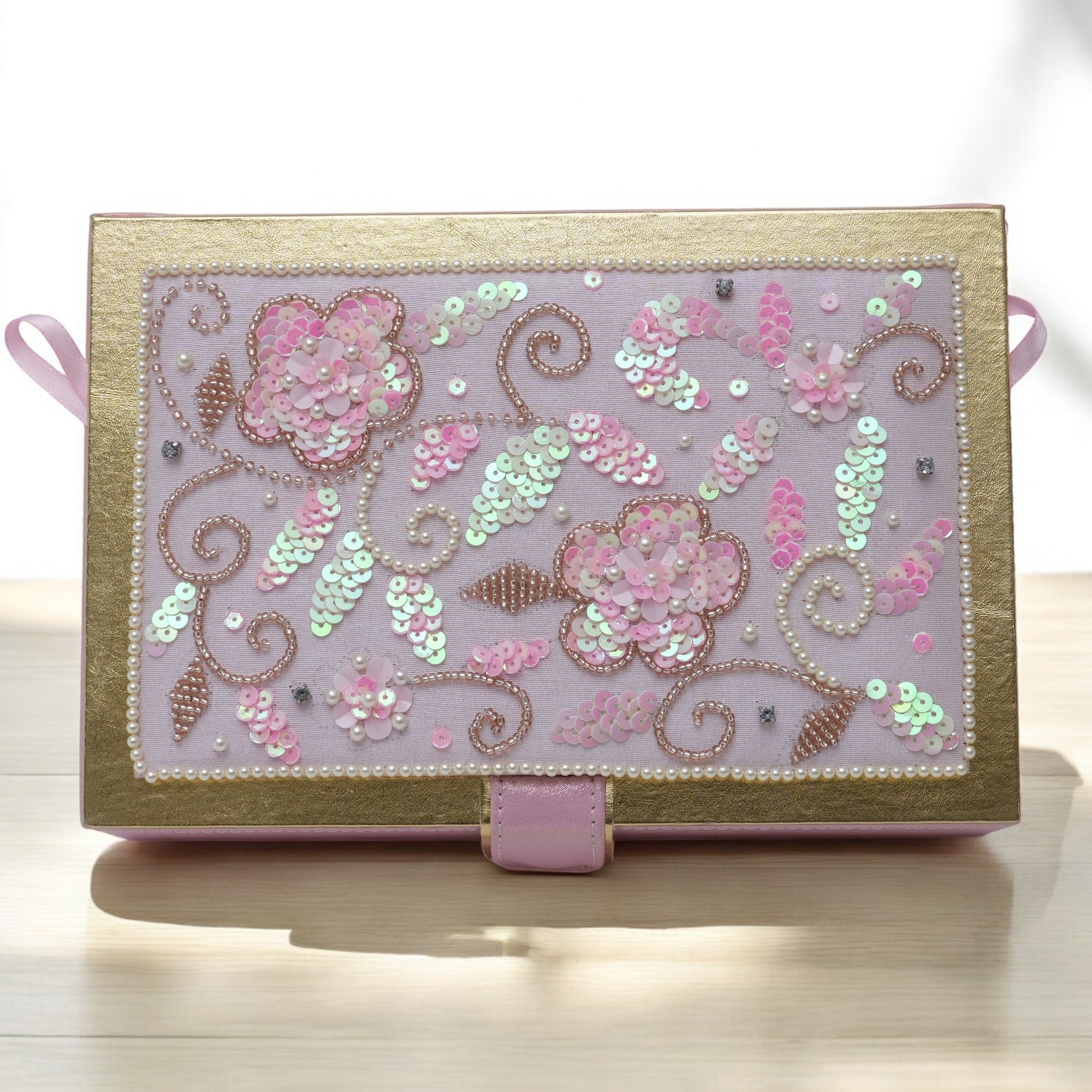  Pink Embroidered Jewellery Box With Mirror 