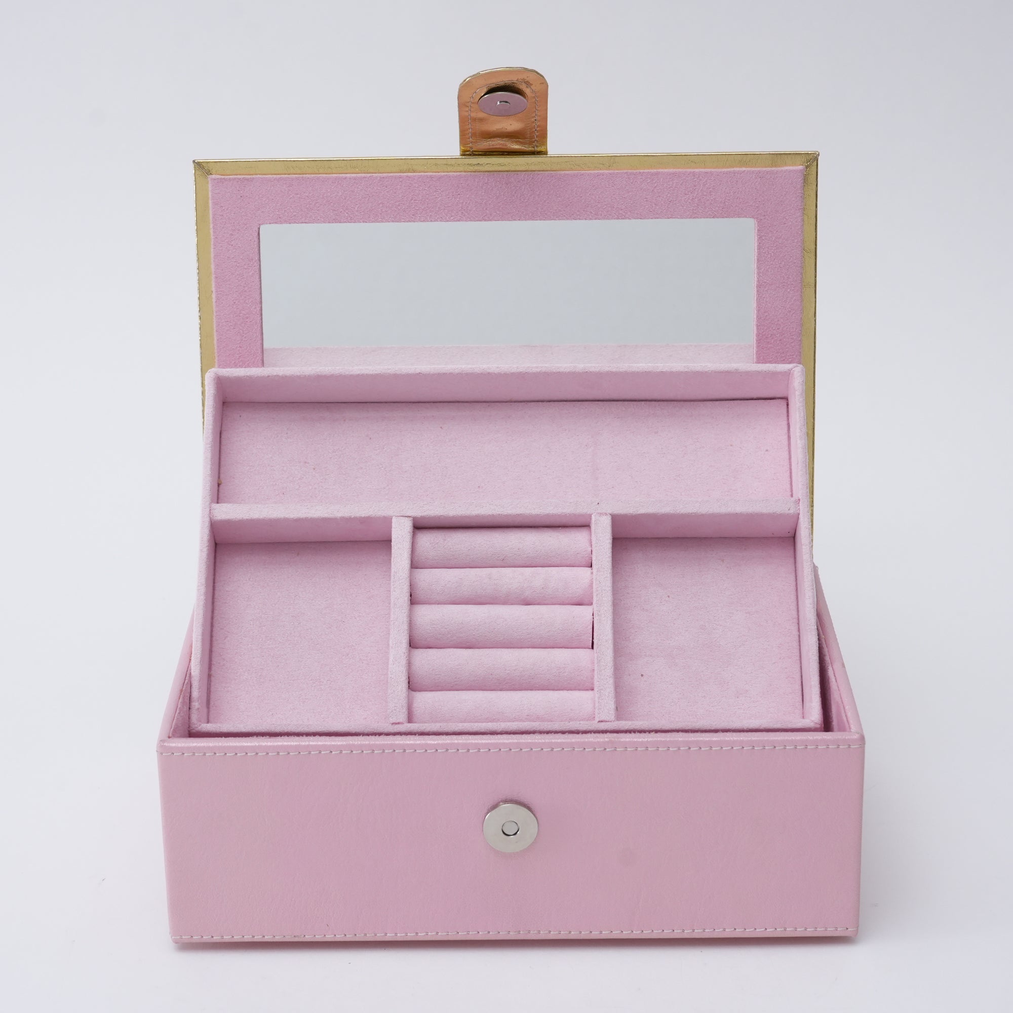 Pink Embroidered Jewellery Box With Mirror