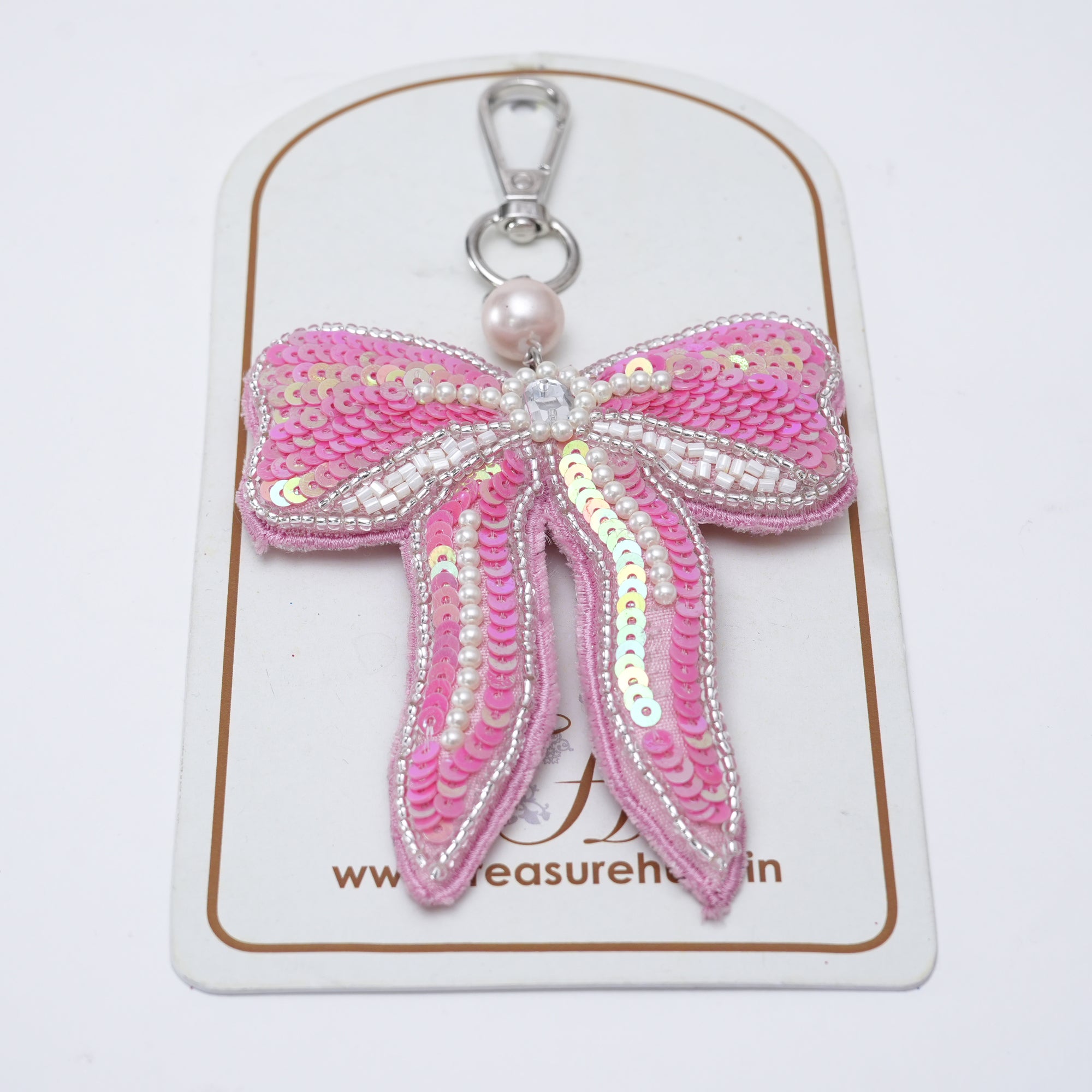  Pink Bow Hand Embroidered Bag Charm for Valentine's Day 