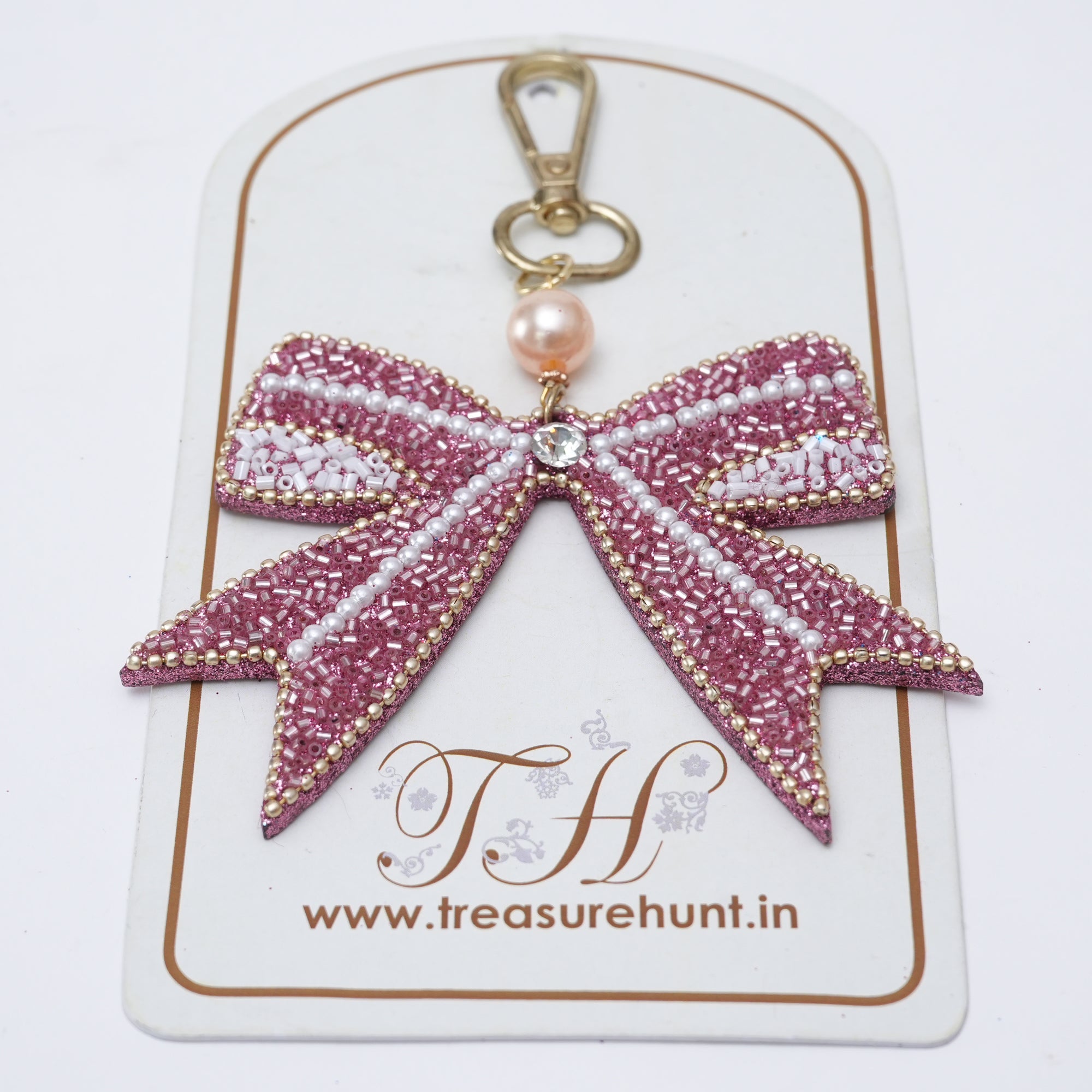 Pink Lacquered Bow Bag Charm for Valentine's Day