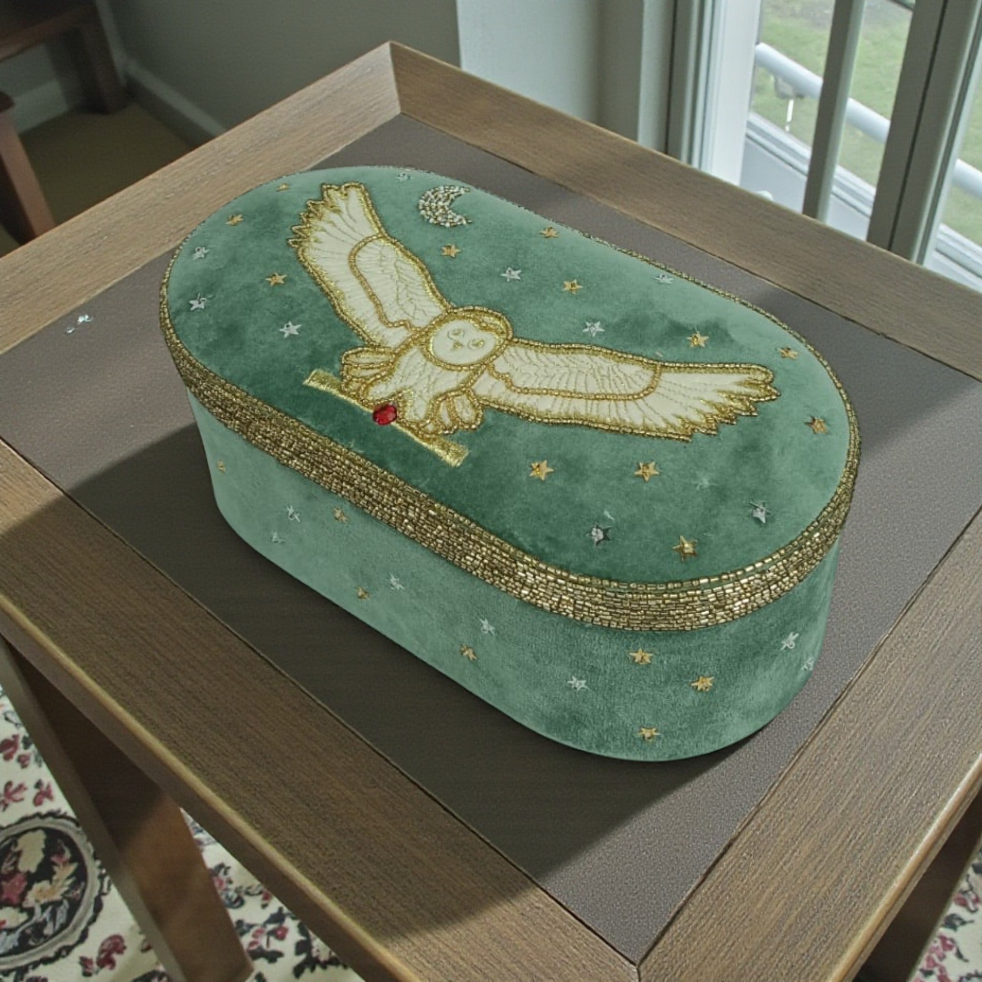 Sage Green Velvet Oval Jewelry Box