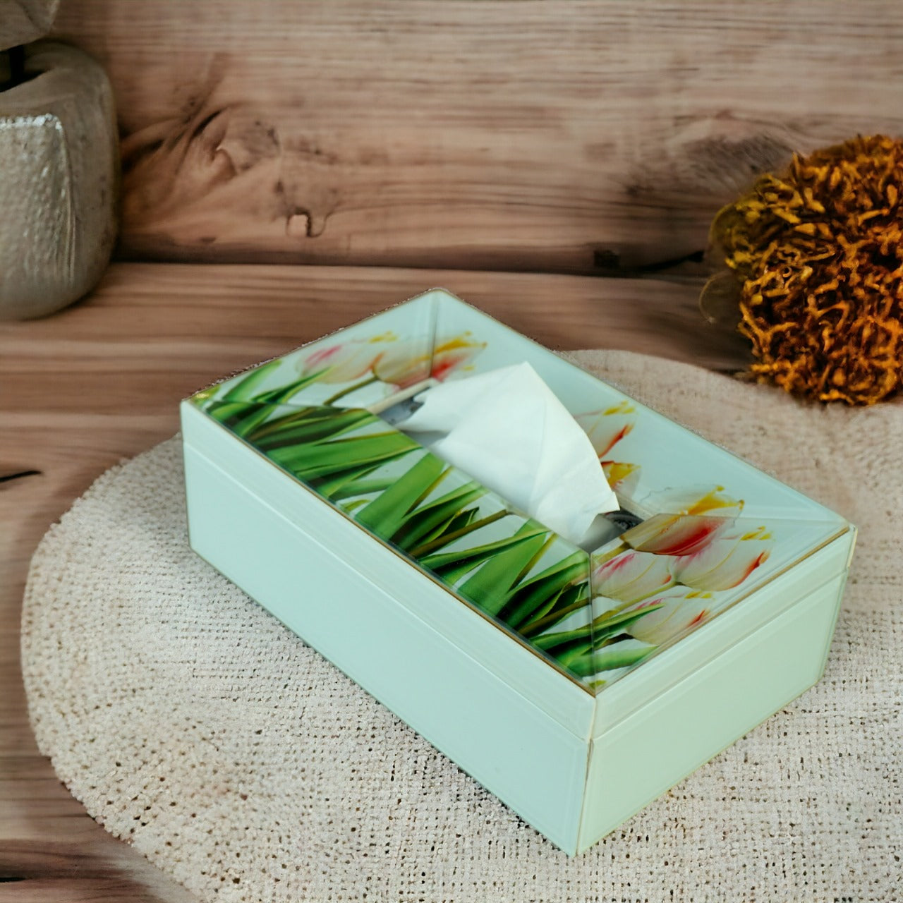 Elegant Lacquered Glass Decorative Tissue Box Holder