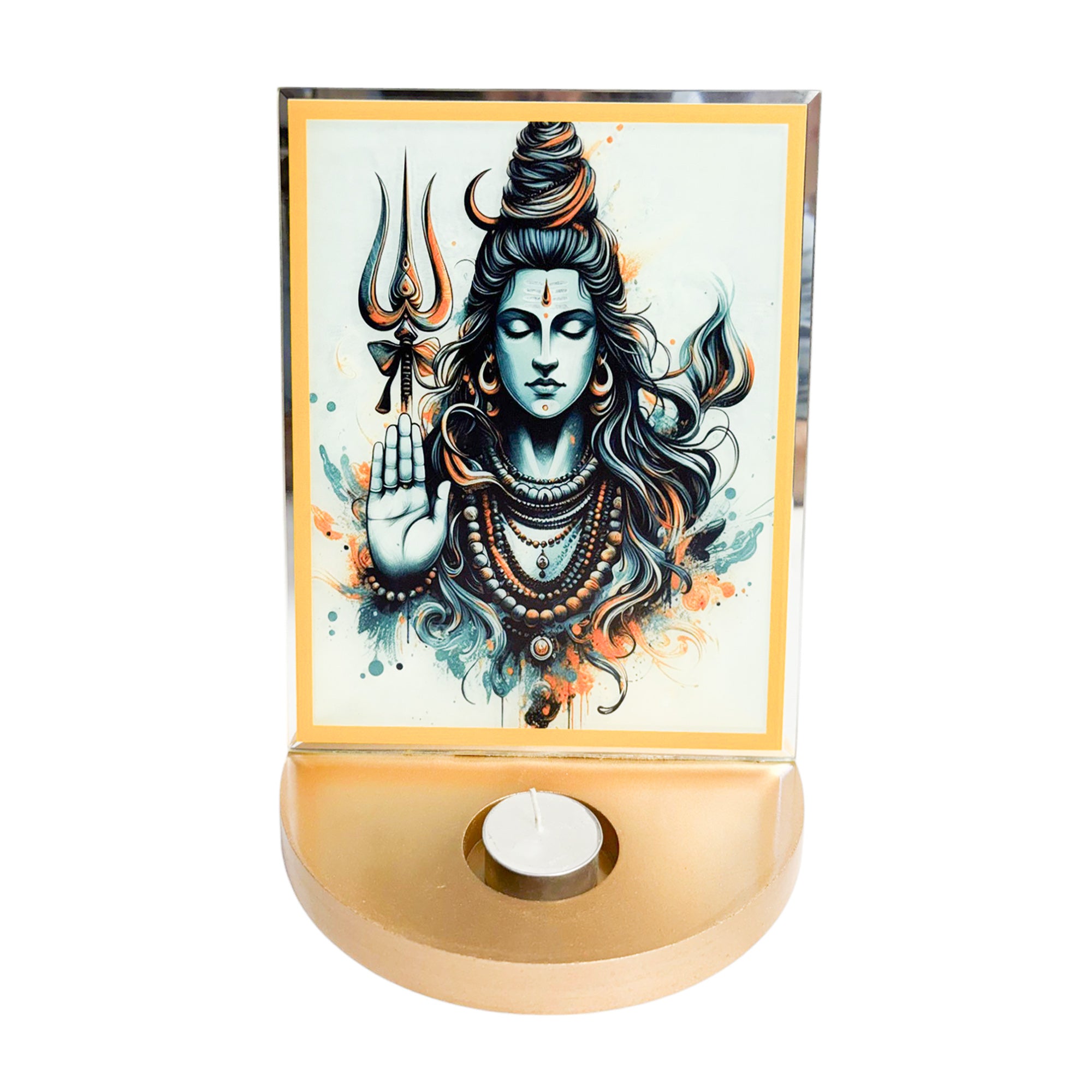 Designer Glass Mahadev Tabletop with T-light for Blessings-TH-5687